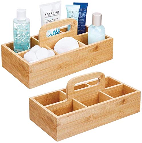 Natural Bamboo Organizer with Handle - 6 Compartments for Kitchen, Bathroom, Cosmetics, Crafts & Office Supplies | Perfect for Home Organization & Storage Solutions