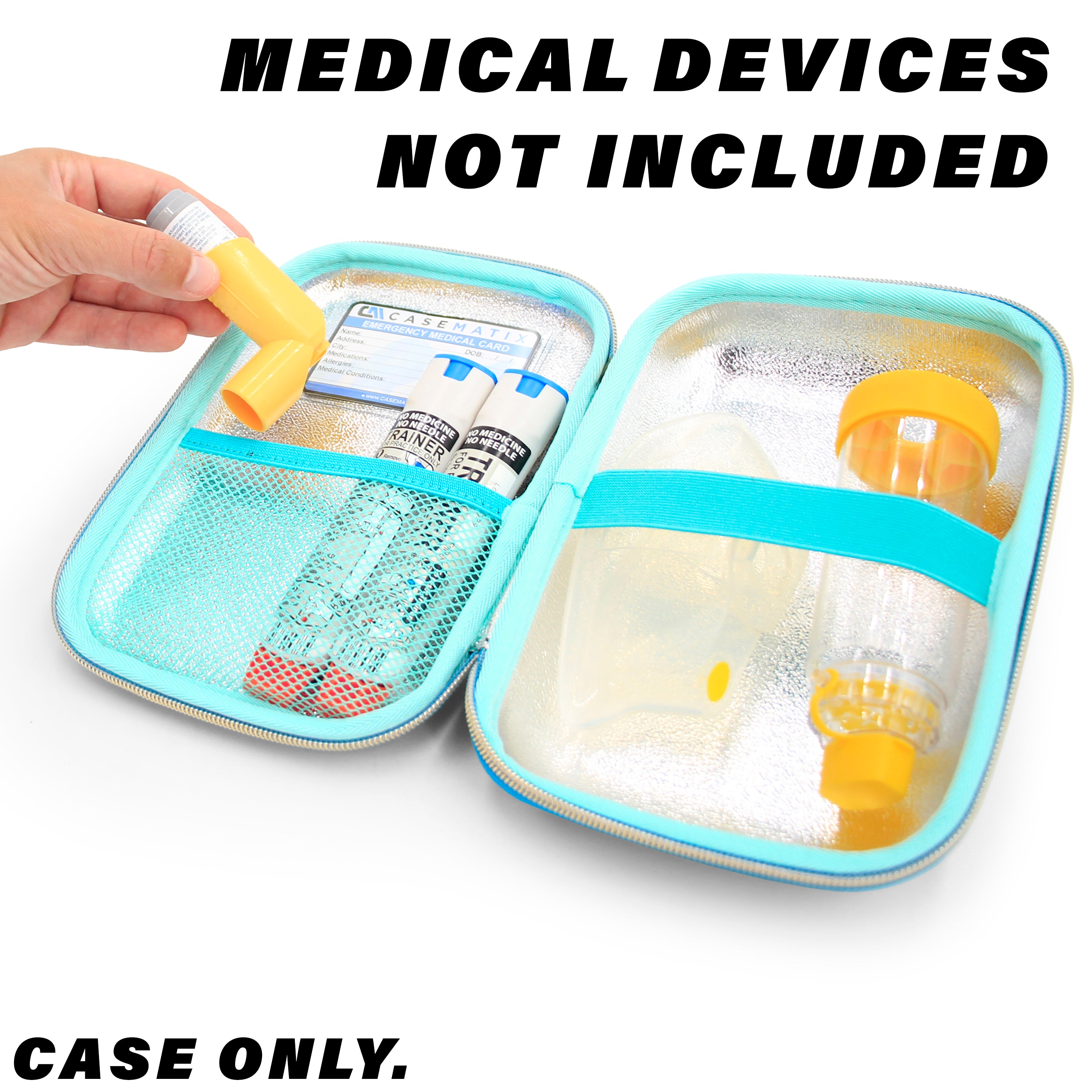 CASEMATIX 8 Turquoise Asthma Inhaler Travel Case - Fits Spacer, Mask & Accessories (Case Only) - Perfect for Air Travel, Outdoor Activities & Daily Protection