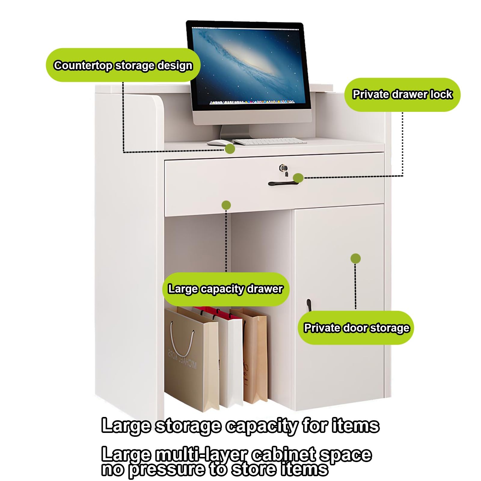 Small Wooden Reception Desk with LED Lights & Lockable Drawer - Modern Front Counter for Offices, Churches, Classrooms & Lecterns (Black, Compact Size) | Perfect for Professional Spaces, Worship Centers & Educational Settings