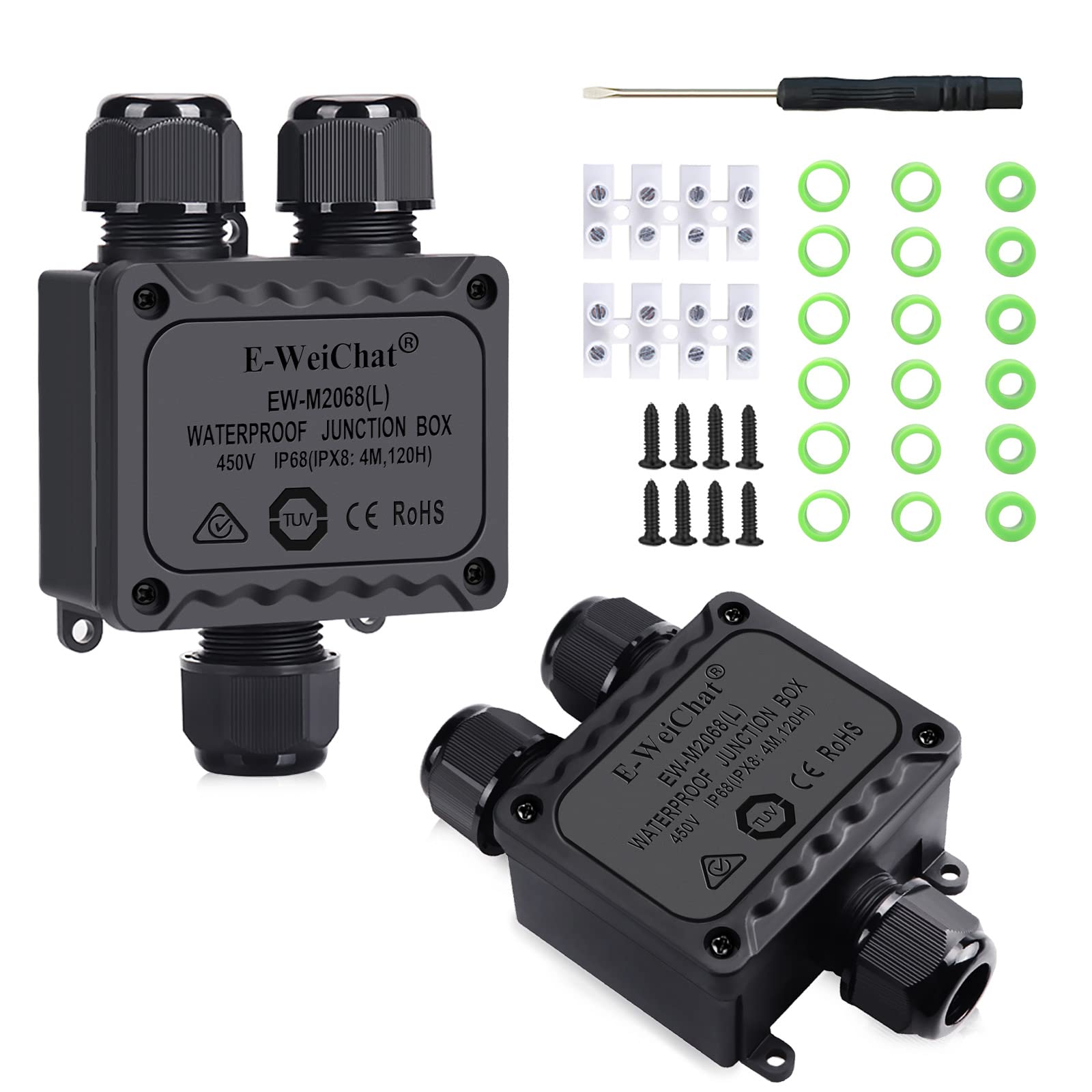 Waterproof Junction Box IP68 Outdoor Electrical Box - 2 Pack 3 Way Plug Line Plastic Enclosure for Tunnel Lights, Garden Lights & Landscape Lighting - Weatherproof for Outdoor & Underground Use