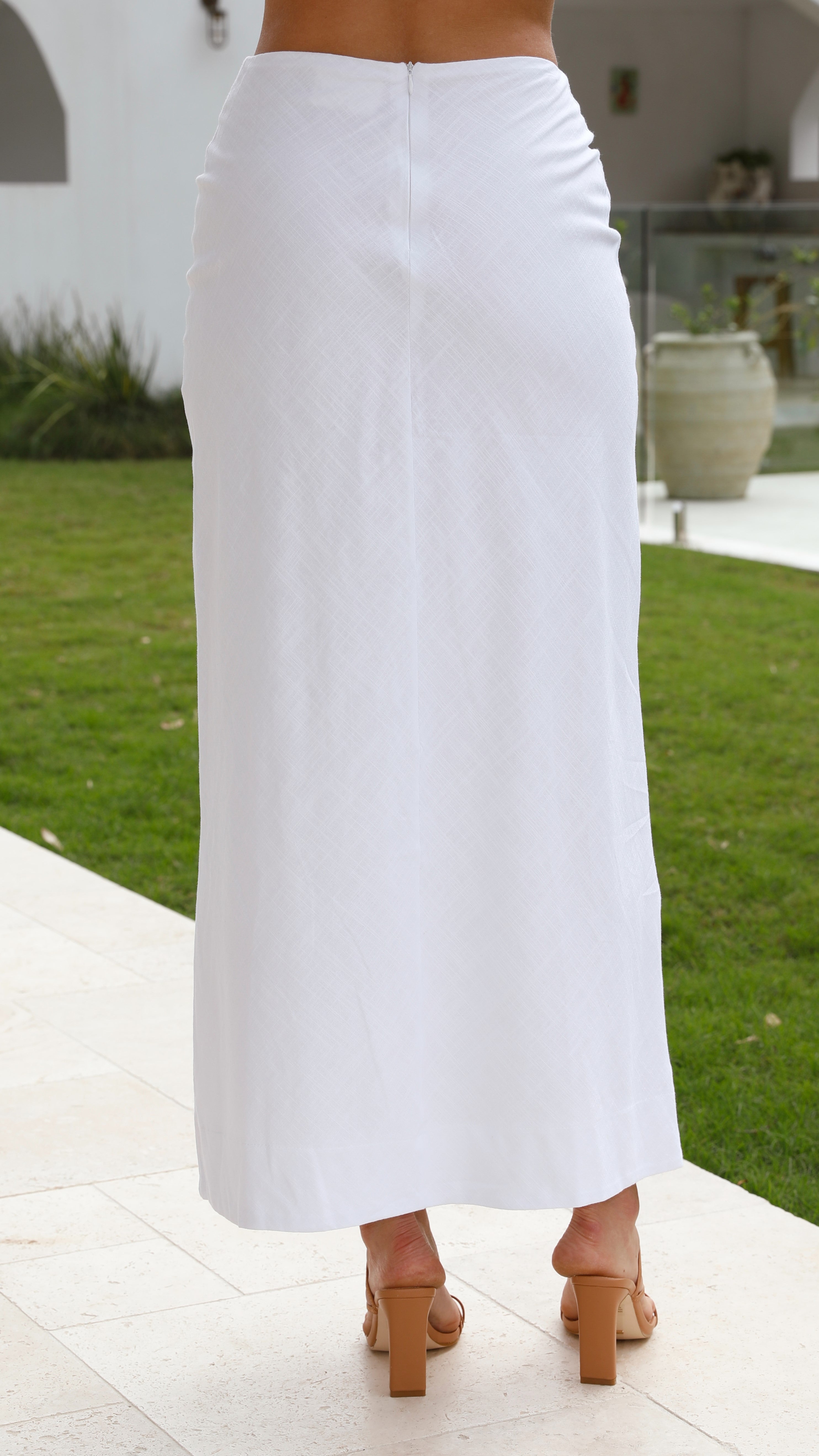 Jayme Midi Skirt for Women - Flowy White A-Line Skirt with Pockets | Perfect for Office Wear, Casual Outfits & Summer Dresses