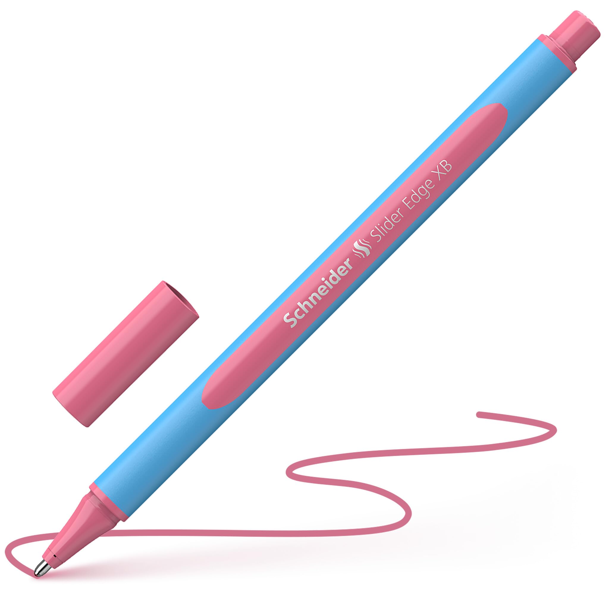 Schneider Slider Edge Pastel XB (Extra Broad) Ballpoint Pen - 1.4mm Tip, Light Blue Barrel with Flamingo Ink - 10-Pack (152222) | Smooth Writing for Office, School & Note Taking