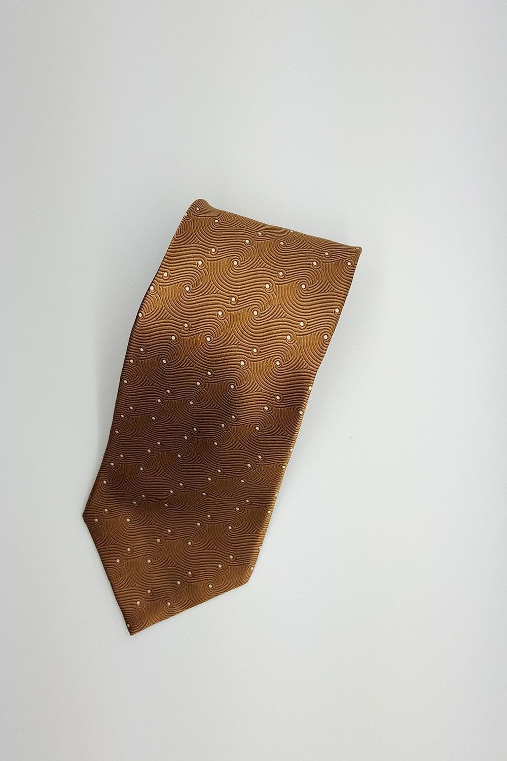 LANVIN 100% Silk Men's Necktie - Gold Swirls & White Dots Pattern, Classic 58