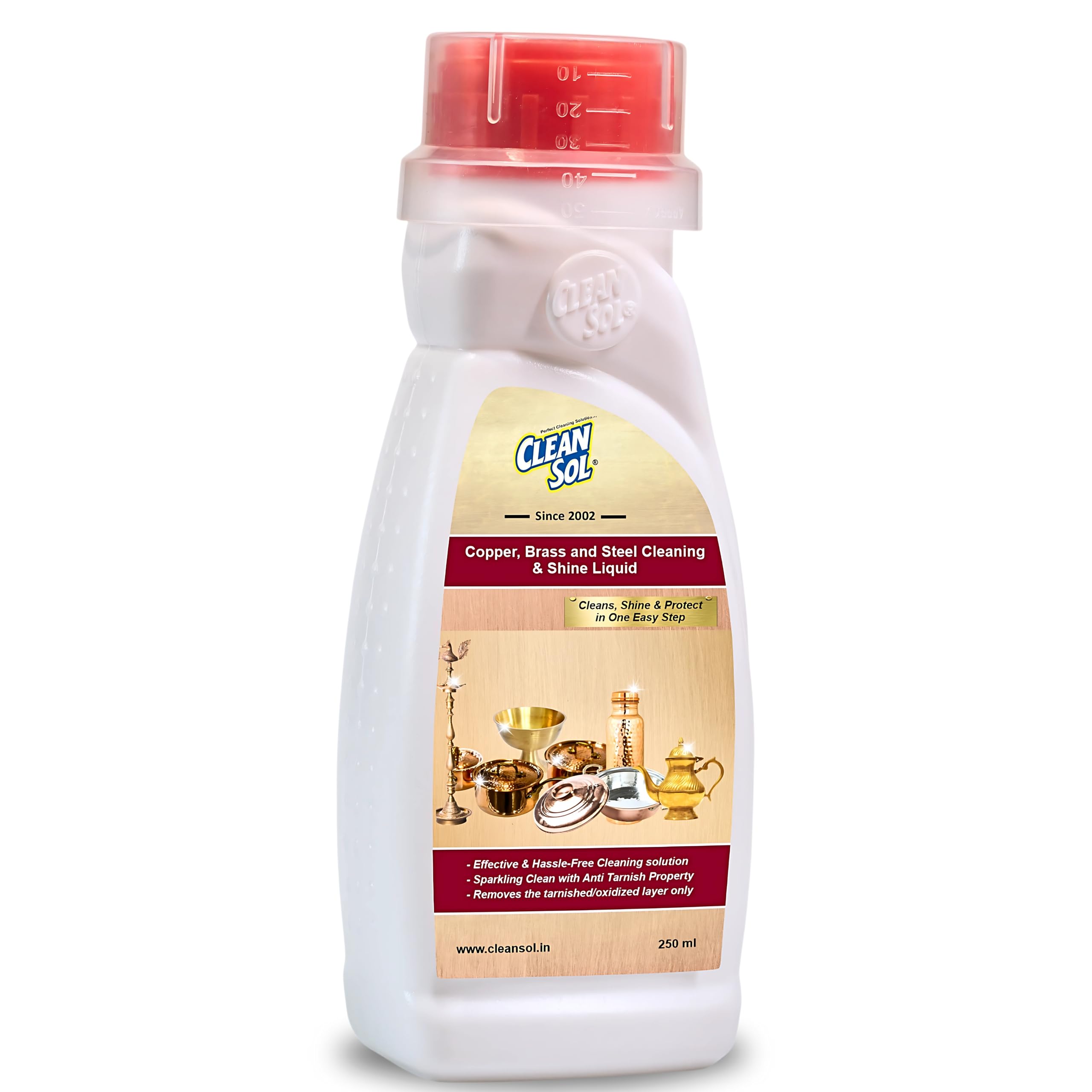 Cleansol Copper, Brass & Steel Cleaner & Polish Liquid - 250mL | Fast-Acting Metal Restorer for Jewelry, Cookware & Home Decor | Perfect for Kitchen, Bathroom & Antique Restoration