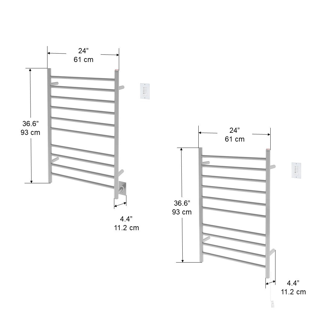 Novara Dual 10 Bar Wall Mount Towel Warmer - Brushed Stainless Steel with Digital Timer - Perfect for Bathroom, Spa & Luxury Home Heating
