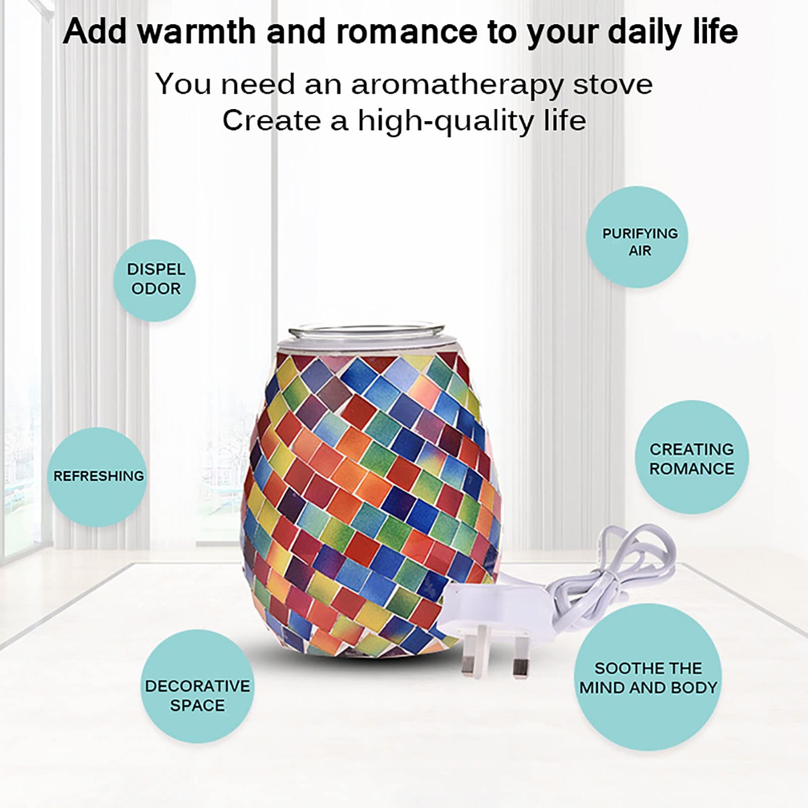 Lake Blue Triangle Mosaic Electric Candle Warmer - Aromatherapy Wax Melter with Night Light, Home Decor Gift for Bedroom, Bathroom & Living Room