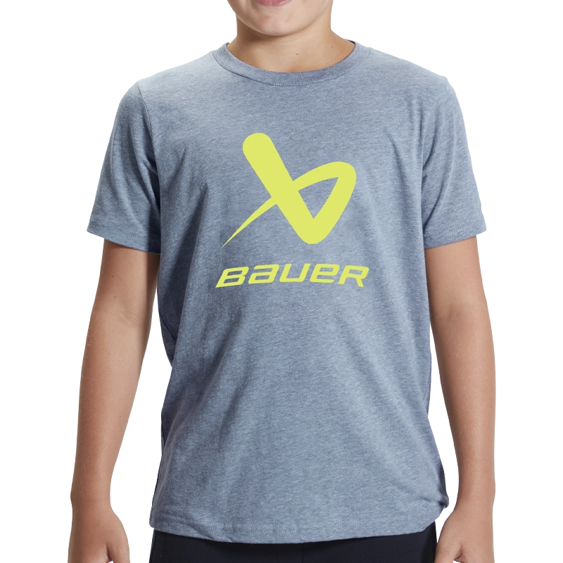 Bauer Core Lockup Short Sleeve Youth T-Shirt - Comfortable Grey Crew Neck Tee for Boys & Girls - Perfect for Sports, School & Everyday Wear