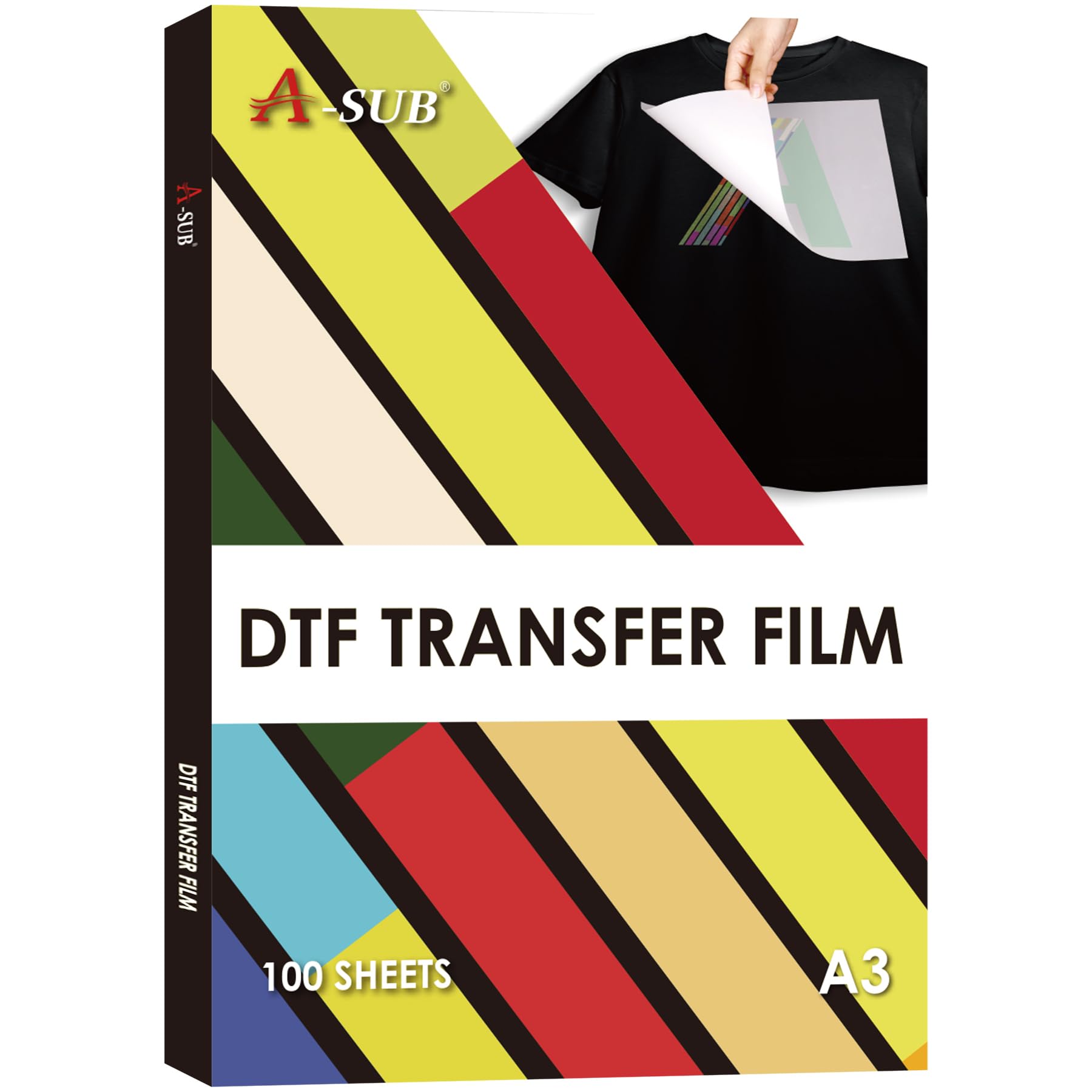 Premium A-SUB DTF Transfer Film A3 (11.7x16.5 Inch) - 100 Sheets Double-Sided Matte PET Film for Sublimation & DTF Inkjet Printers - Direct-to-Film Heat Transfer Paper for T-Shirts, Hoodies & Textile Printing - Ideal for Custom Apparel, DIY Crafts & Small Business Use