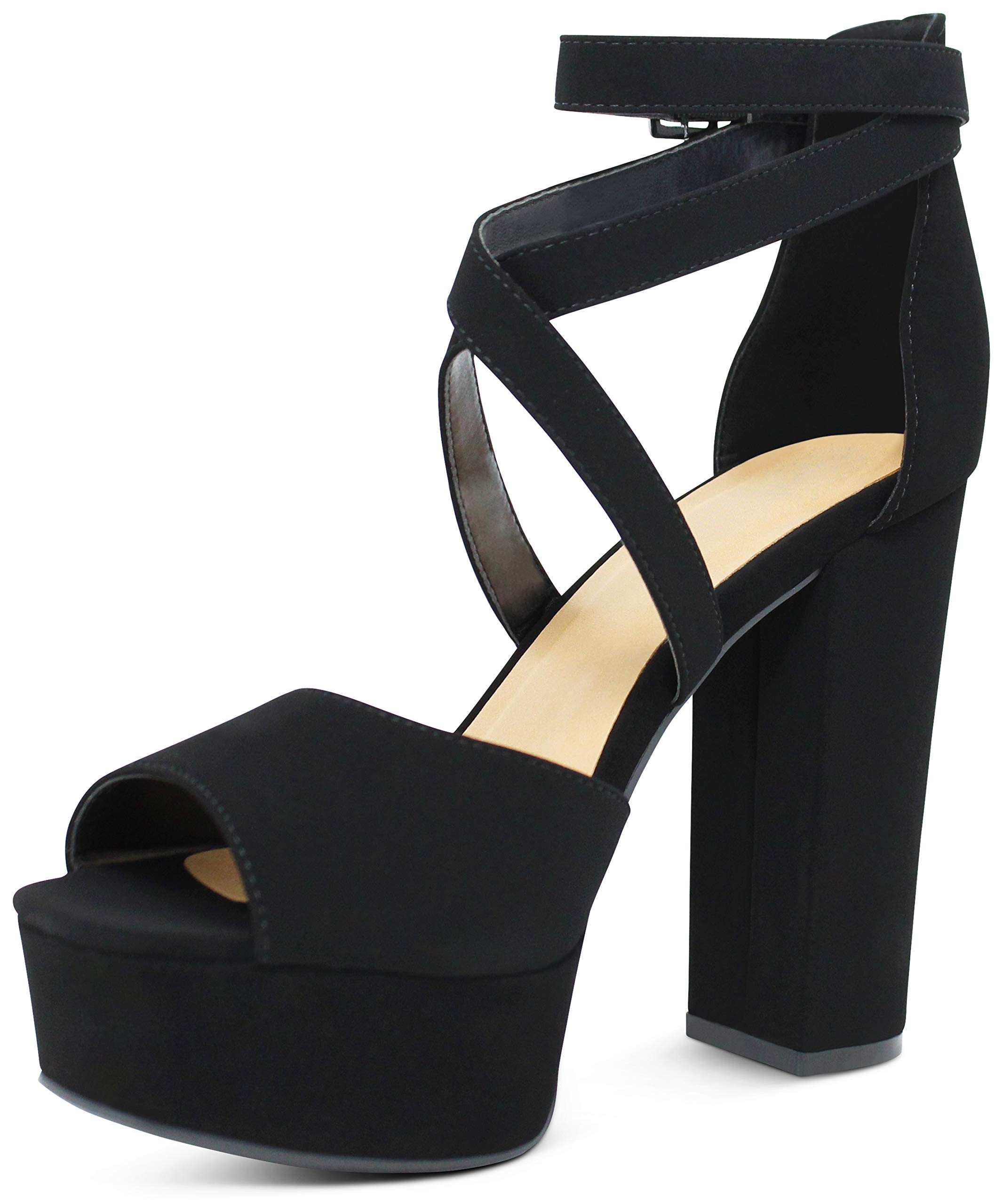 Marcorepublic Delhi Women's Open Toe High Heel Platform Sandals - Chunky Block Heel Dress Shoes for Parties, Weddings & Evening Events