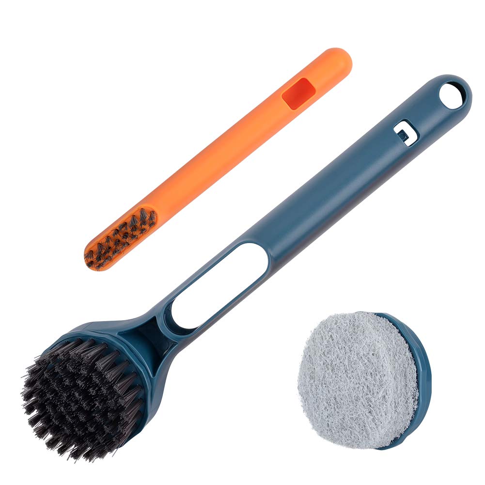 **Long Handle Kitchen Cleaning Brush Set - Dish Scrub Brush for Pots, Pans & Sink - Replaceable Brush Heads - Perfect for Deep Cleaning & Tough Stains**