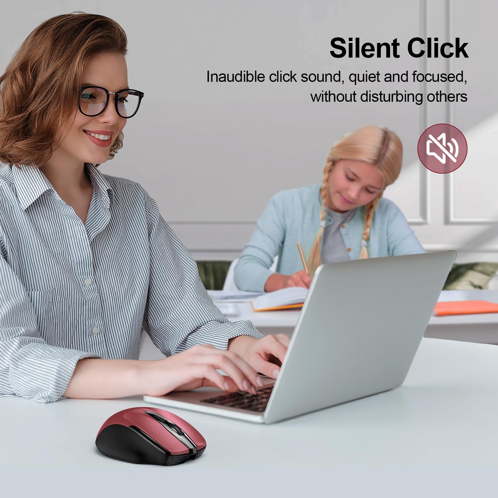 TECKNET Rechargeable Wireless Mouse - 2.4G Silent Mouse with 4800 DPI, 6 Adjustable DPI Levels, Ergonomic Design for Laptop & Chromebook - Red | Perfect for Office, Home & Travel Use