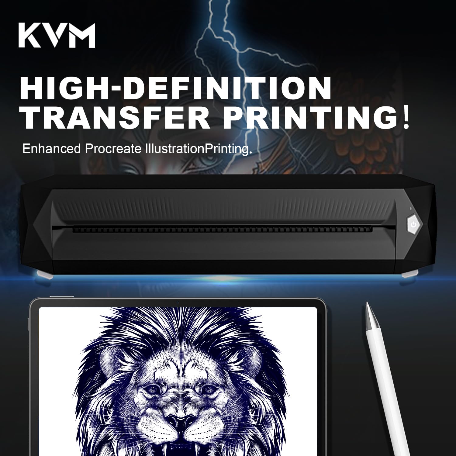 Wireless KVM Tattoo Stencil Printer - Bluetooth & USB Thermal Transfer Paper Printer for Tattoo Artists & Beginners | Smartphone & Laptop Compatible | Perfect for Tattoo Studio, Home Practice & Professional Use