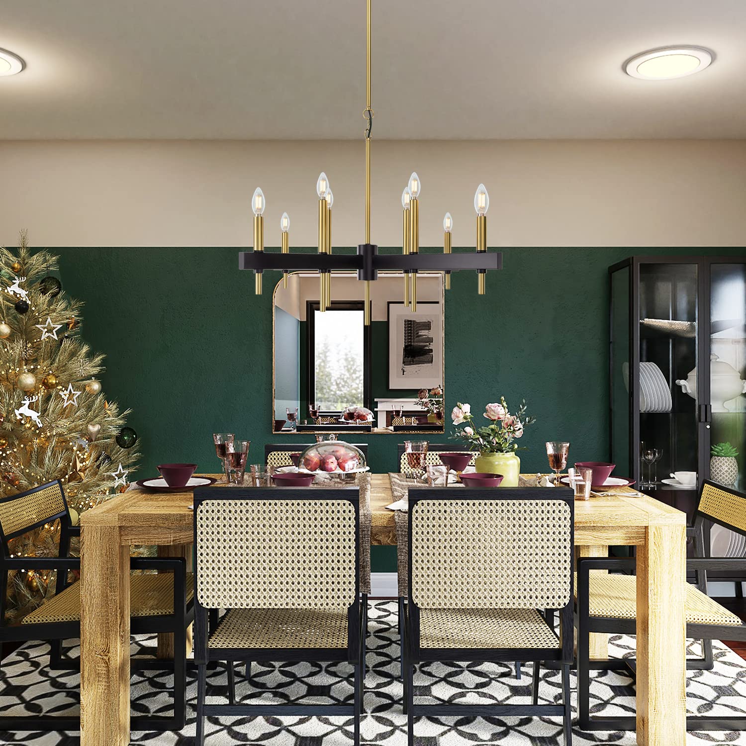 TOCHIC Black-Gold Metal Farmhouse Chandelier - 8 Light Cross Candle Pendant Lighting Fixture for Dining Room, Kitchen, Living Room, Entryway, Foyer & Bar (24 Inch) - Perfect for Rustic Home Decor and Farmhouse Style Interiors