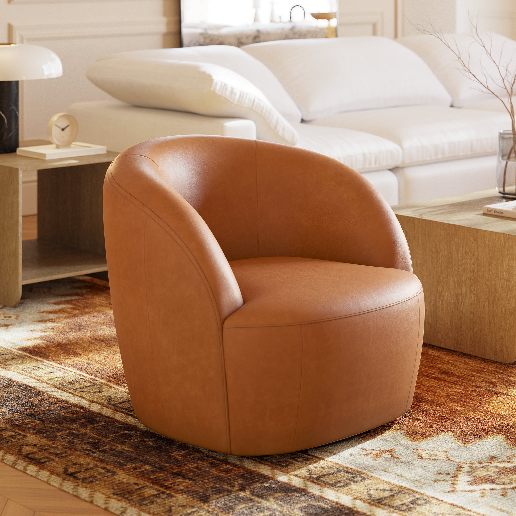 Premium Alma Leather Swivel Chair - 360° Rotating Office Chair with Adjustable Height - Perfect for Home Office, Conference Rooms & Executive Workspaces