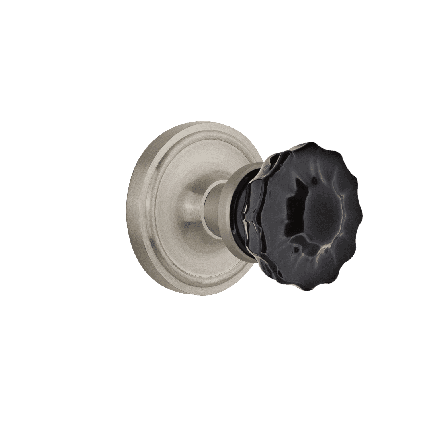 Elegant Satin Nickel Classic Rosette with Black Crystal Knob - Perfect for Cabinet Hardware, Drawer Pulls & Home Decor Upgrade