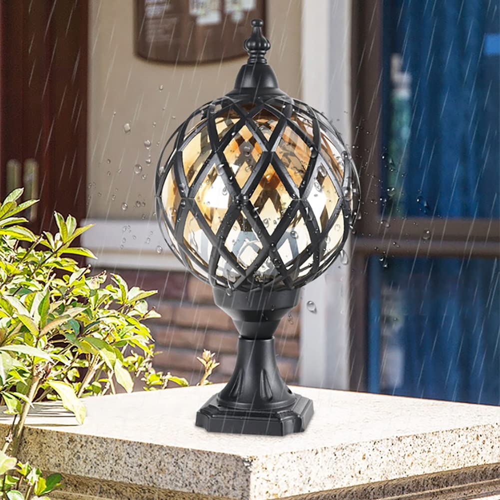 Black LED Waterproof Ball-Shaped Deck Post Lights - Outdoor Garden Pillar Cap Lighting for Pathways, Patio & Landscape (Medium Size) | Durable Weatherproof Design for Driveways, Walkways & Backyard Decoration