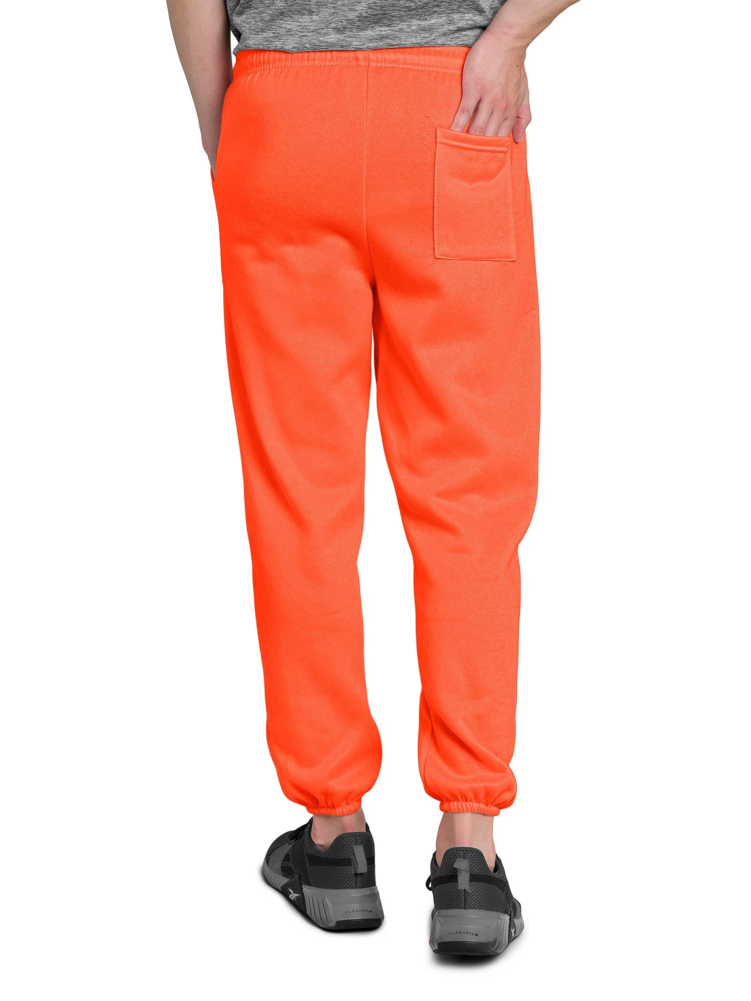 Men's Lightweight Fleece Jogger Sweatpants with Pockets & Elastic Cuff - Neon Orange - X-Large - Perfect for Running, Gym Workouts & Lounge Wear