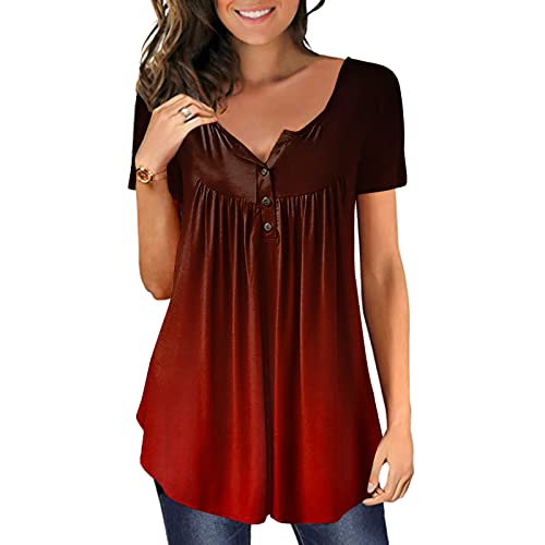 Plus Size Gradient V-Neck T-Shirt for Women - Wine XL, Casual & Summer Wear
