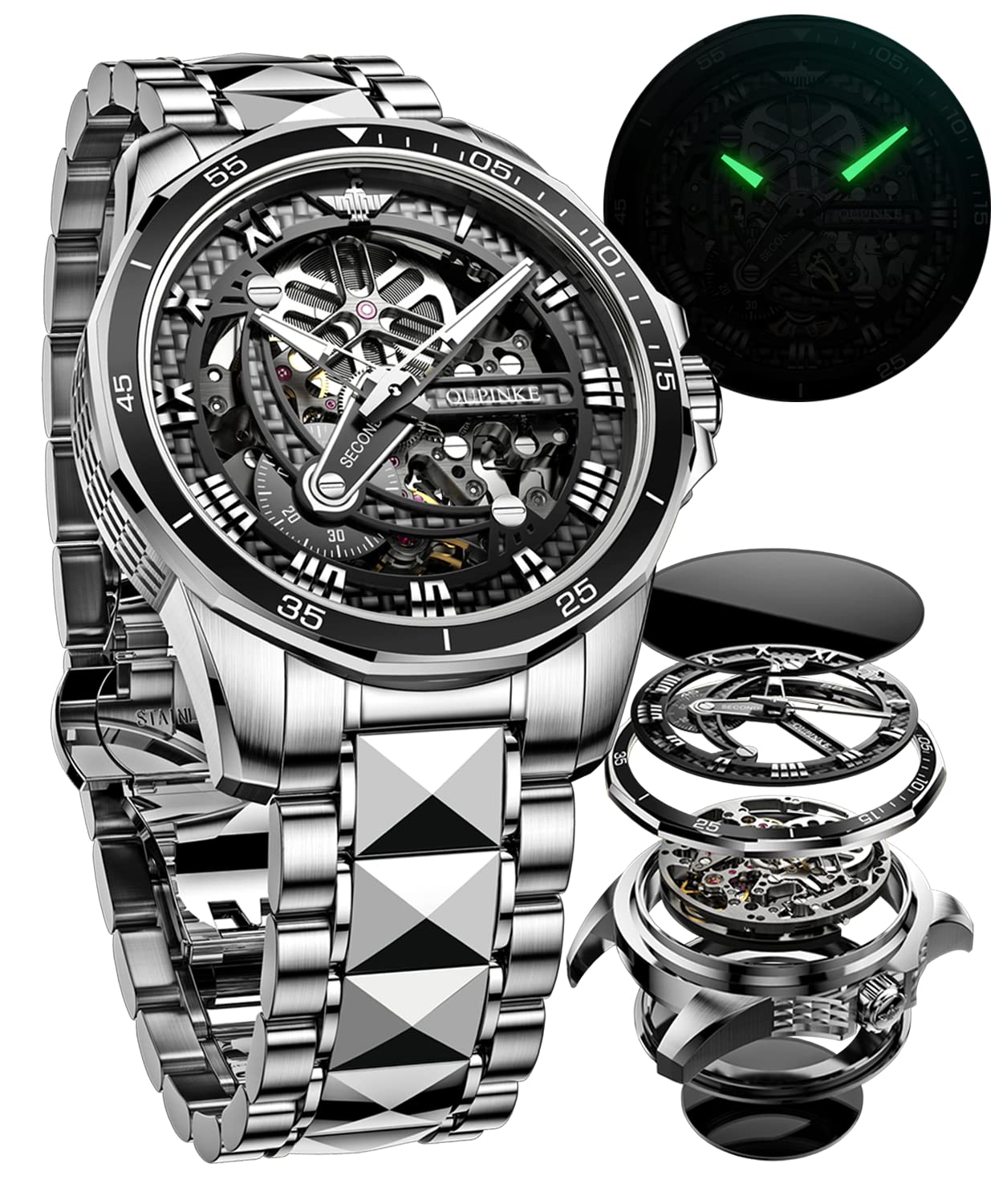 Premium Automatic Men's Watch - Starry Sky Luxury Mechanical Waterproof Date Display with Luminous Sapphire & Tungsten Steel Band | Perfect for Business, Formal Events & Everyday Wear