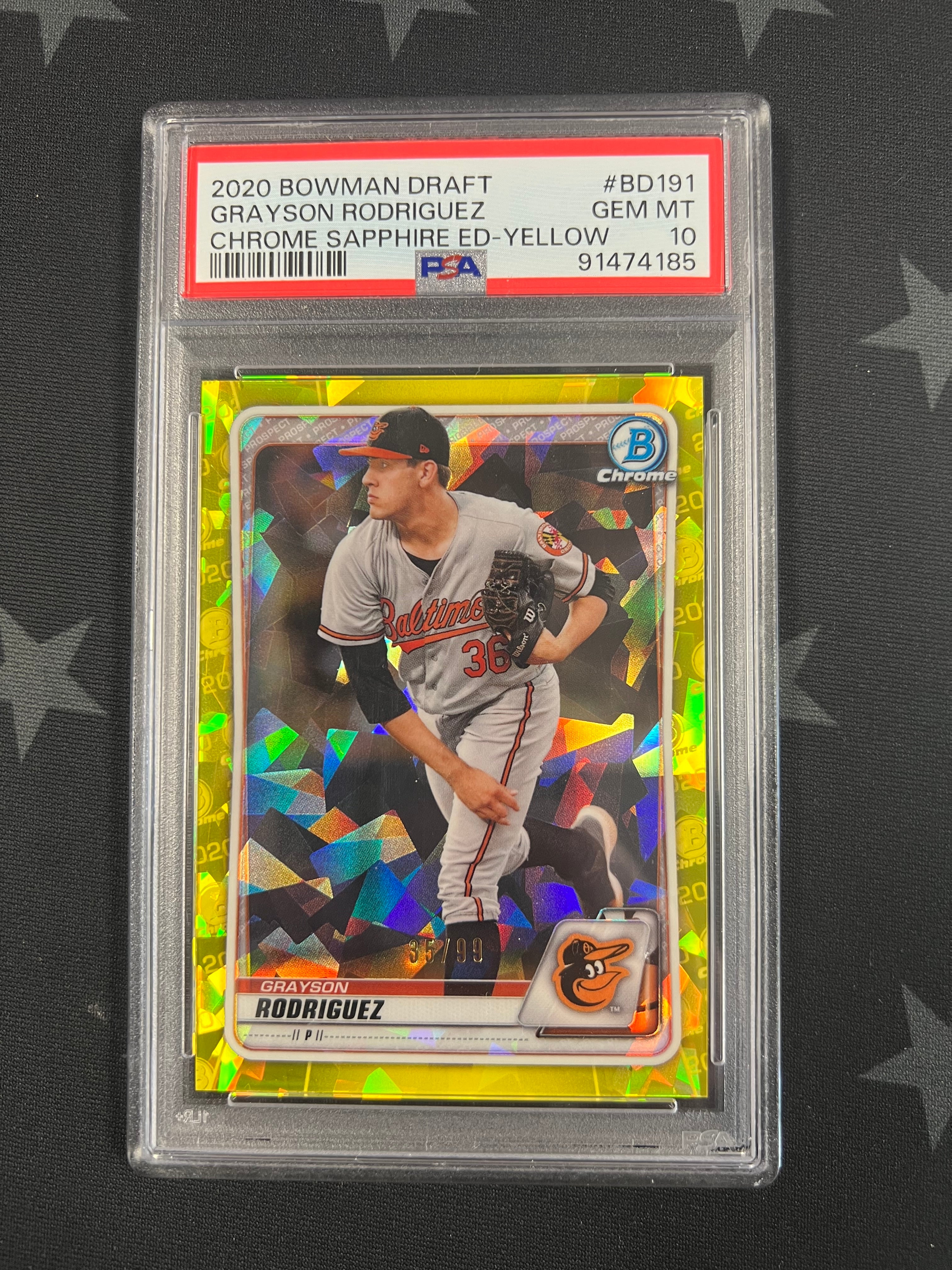2020 TOPPS BOWMAN DRAFT Grayson Rodriguez Chrome Sapphire Yellow Parallel #35/99 PSA 10 Gem Mint - Rare Baseball Card for Collectors & Investors