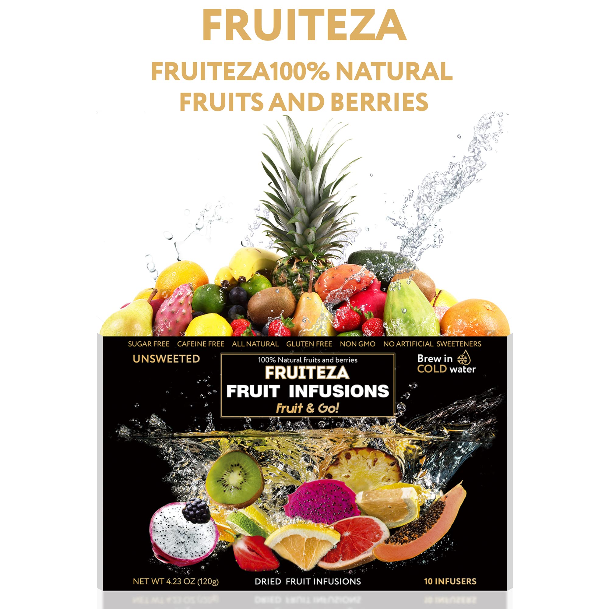 Fruiteza Cold Brew Fruit Infusion Sampler - Tropical Flavored Herbal Tea Bags, Caffeine-Free Iced Tea Variety Pack, Natural Water Flavoring for Refreshing Summer Drinks, Office Hydration & Healthy Lifestyle