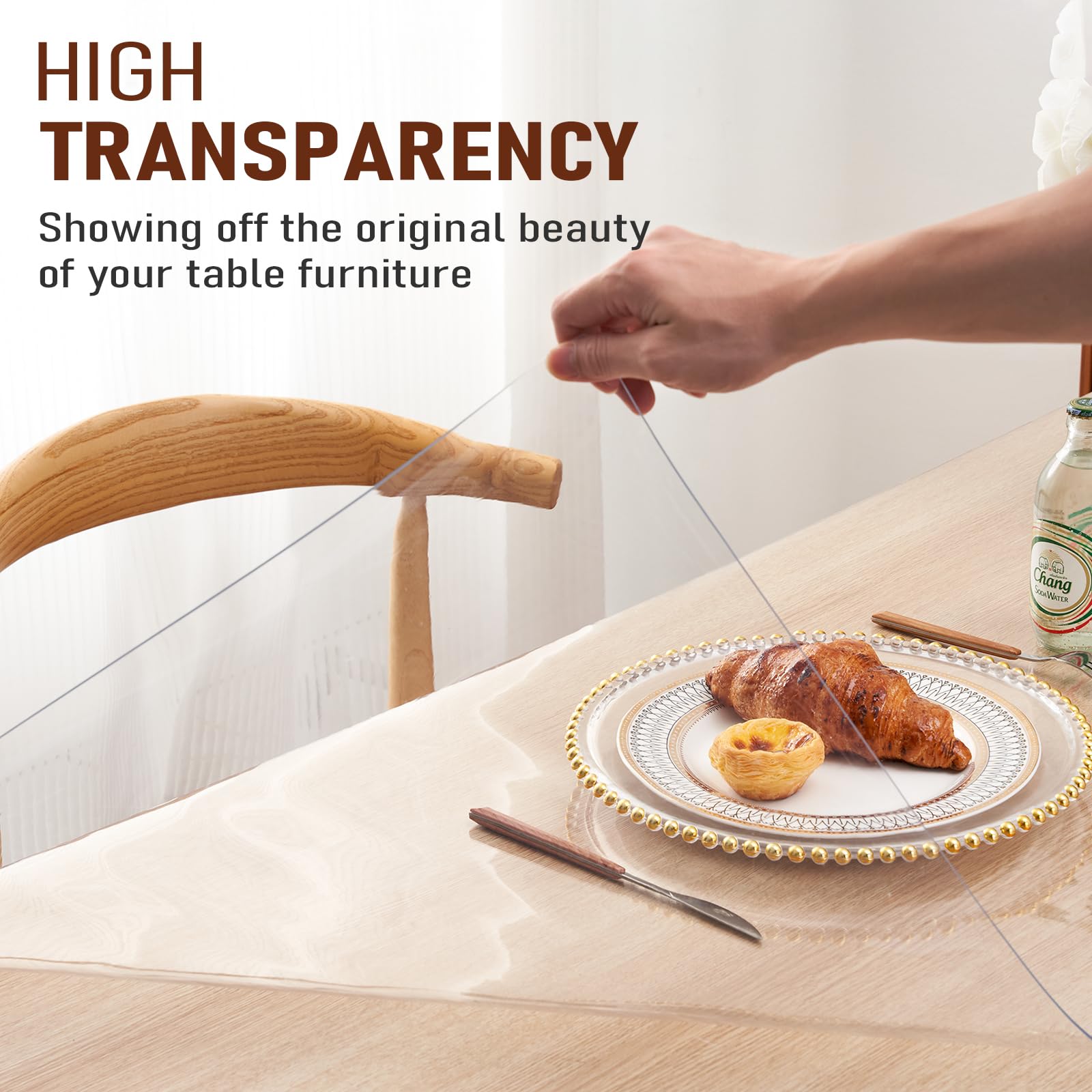 36x60 Inch Clear PVC Table Cover Protector - 1.5mm Thick Waterproof & Non-Slip Plastic Tablecloth for Wooden Tables - Perfect for Kitchen, Dining Room, Office, and Outdoor Use