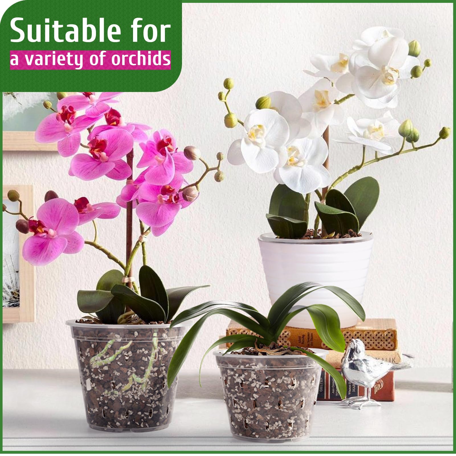 Remiawy 6 Pack Clear Orchid Pots with Holes - 5.5 Inch Breathable Plastic Flower Planters for Indoor/Outdoor Orchid Repotting - Perfect for Phalaenopsis, Dendrobium & Other Airflow-Loving Plants (Home Decor, Garden, Greenhouse Use)