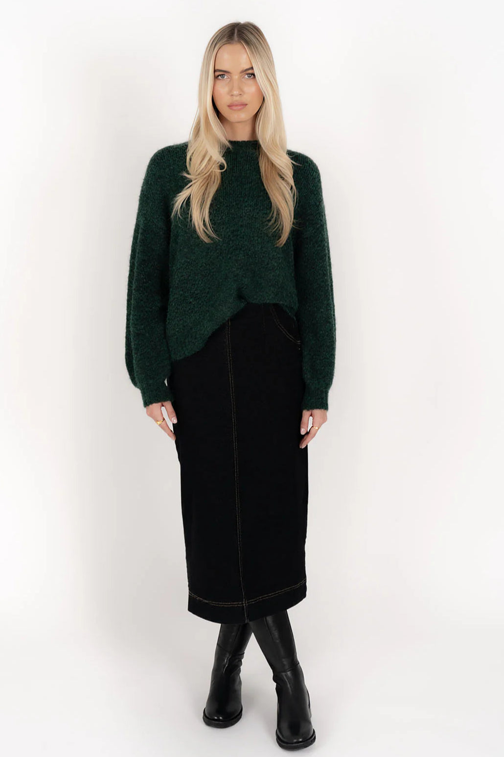 Neve Forest Green Knit Jumper Women's Cozy Sweater | Soft Chunky Cable Knit Pullover | Perfect for Fall Winter & Christmas Outfits