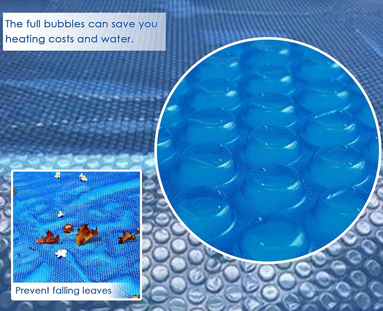 Round Solar Pool Cover Heating Blanket - Blue Bubble Film Polyethylene Pool Cover for Inground & Above Ground Pools - Easy Setup Protector for Frame Pools (12ft/366cm, Blue) - Extend Swimming Season & Reduce Heat Loss