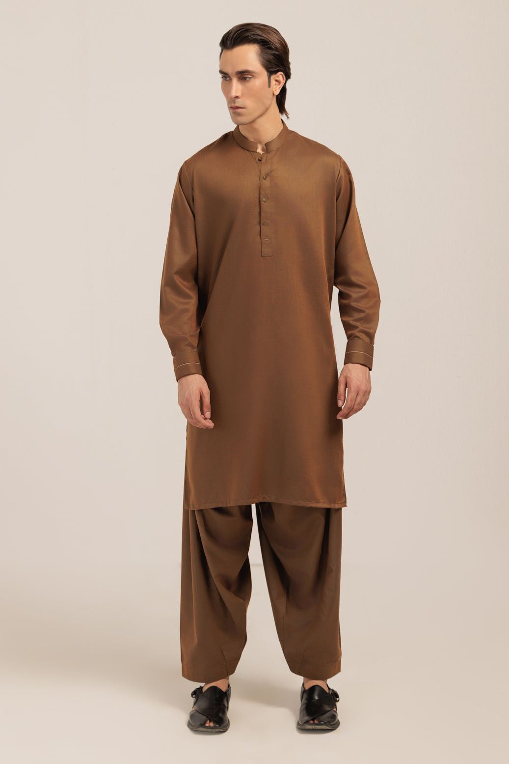 Stylish Blended Golden Kurta Shalwar Set - Traditional Pakistani Outfit for Men - Perfect for Eid, Weddings & Special Occasions