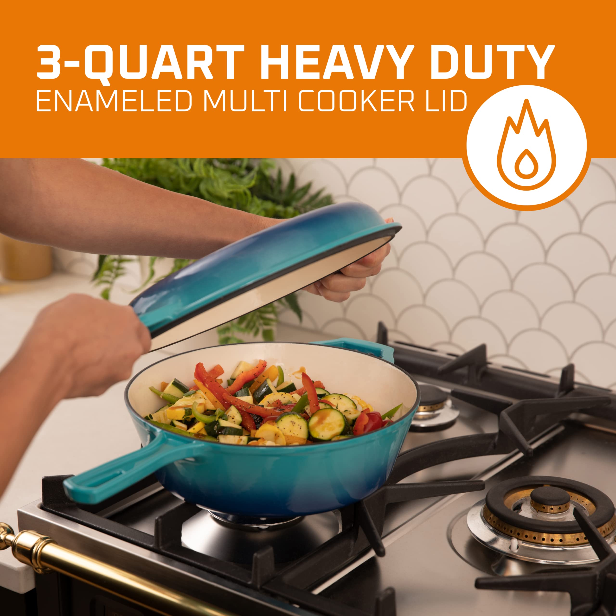 Bruntmor 2-in-1 Blue 3 Quart Pre-Seasoned Cast Iron Dutch Oven with Handle & Mini Skillet - All-in-One Cookware Set for Braising, Frying, Baking - Perfect for Camping, Outdoor Cooking, Backpacking & Home Kitchen Use