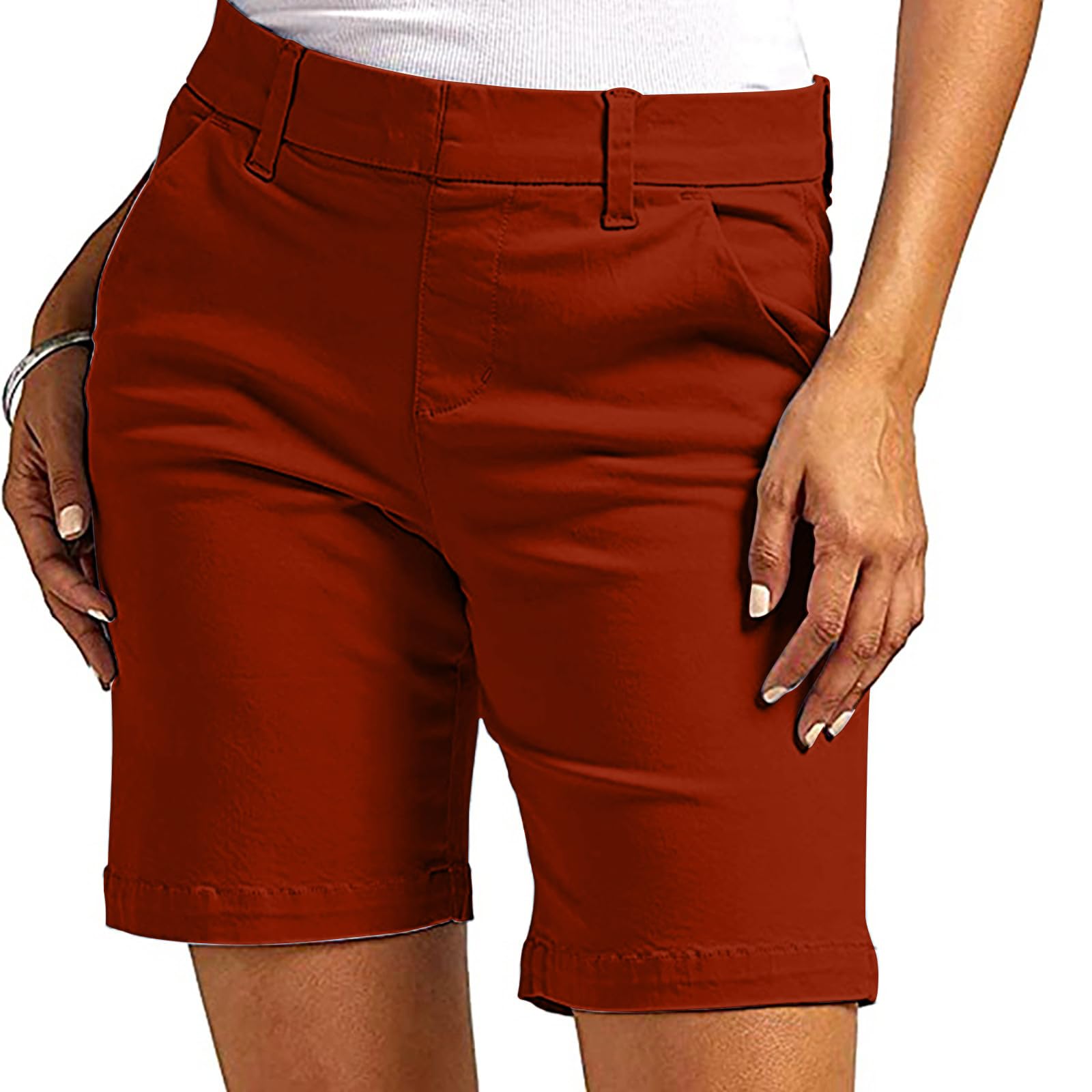 Women's Twill Stretch Bermuda Shorts - Plus Size Elastic Waist Hiking Shorts with Pockets | Comfortable for Walking, Travel & Outdoor Activities