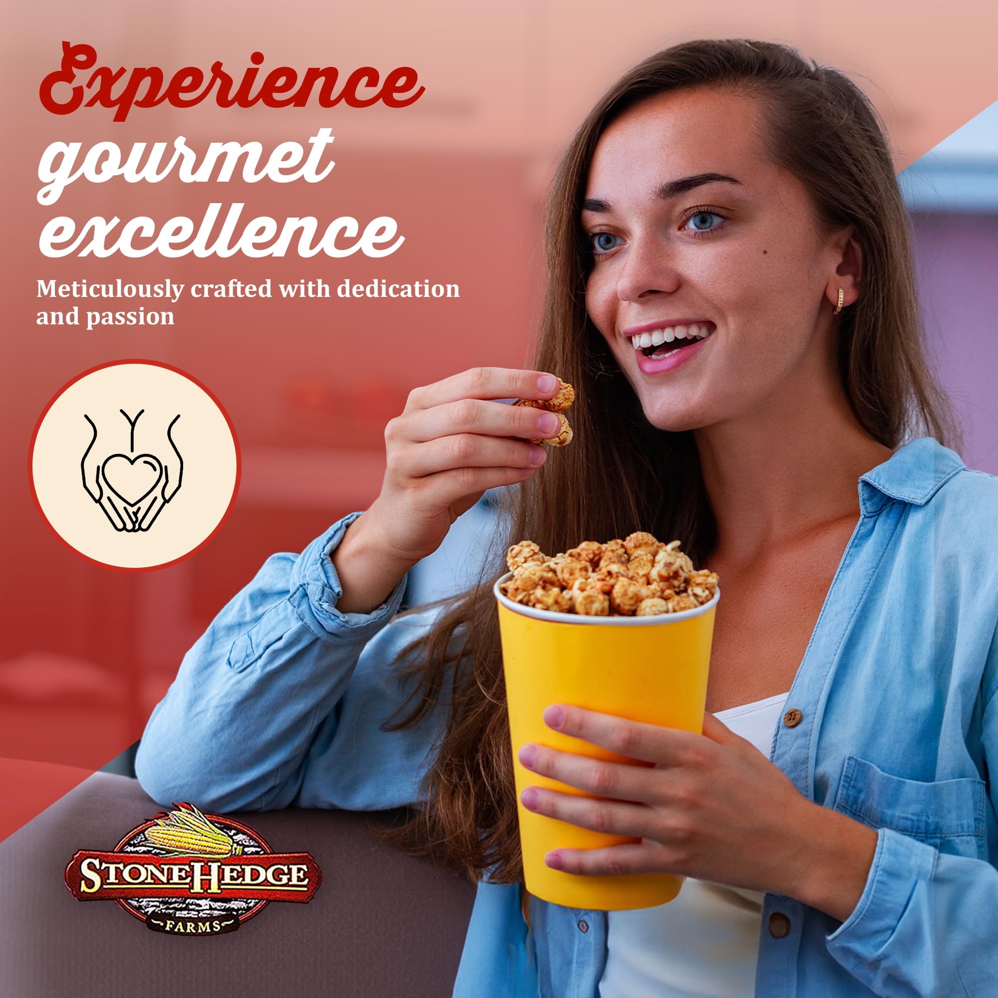 Stonehedge Farms Caramel Flavored Popcorn - 32 oz Large Tub | Gourmet Sweet & Crunchy Snack | Made in USA | Perfect for Movie Nights, Parties & Holiday Gifts