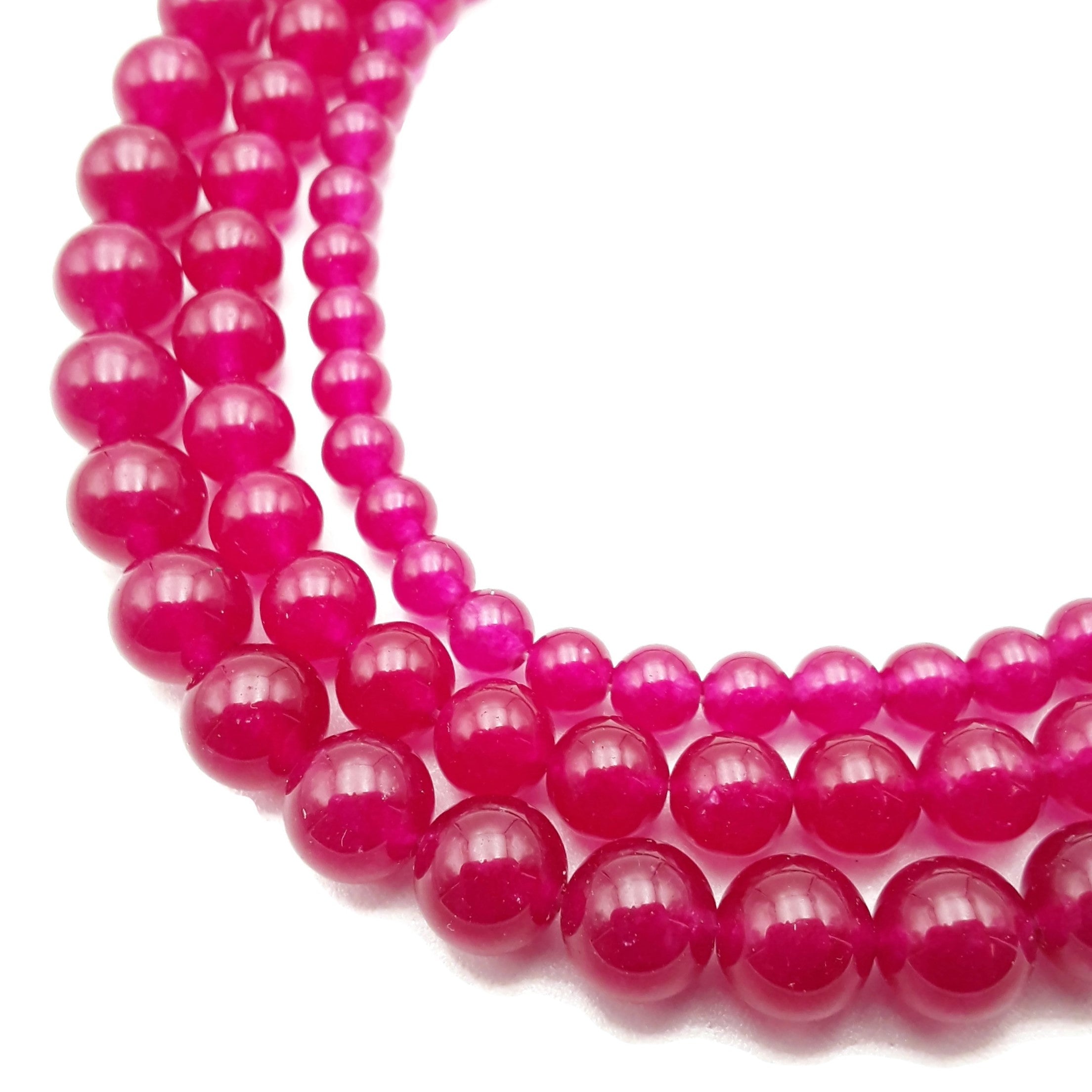 Fuchsia Pink Dyed Jade Smooth Round Beads - 4mm 6mm 8mm 10mm 15.5 Inch Strand - Jewelry Making Supplies for Necklaces, Bracelets & DIY Crafts