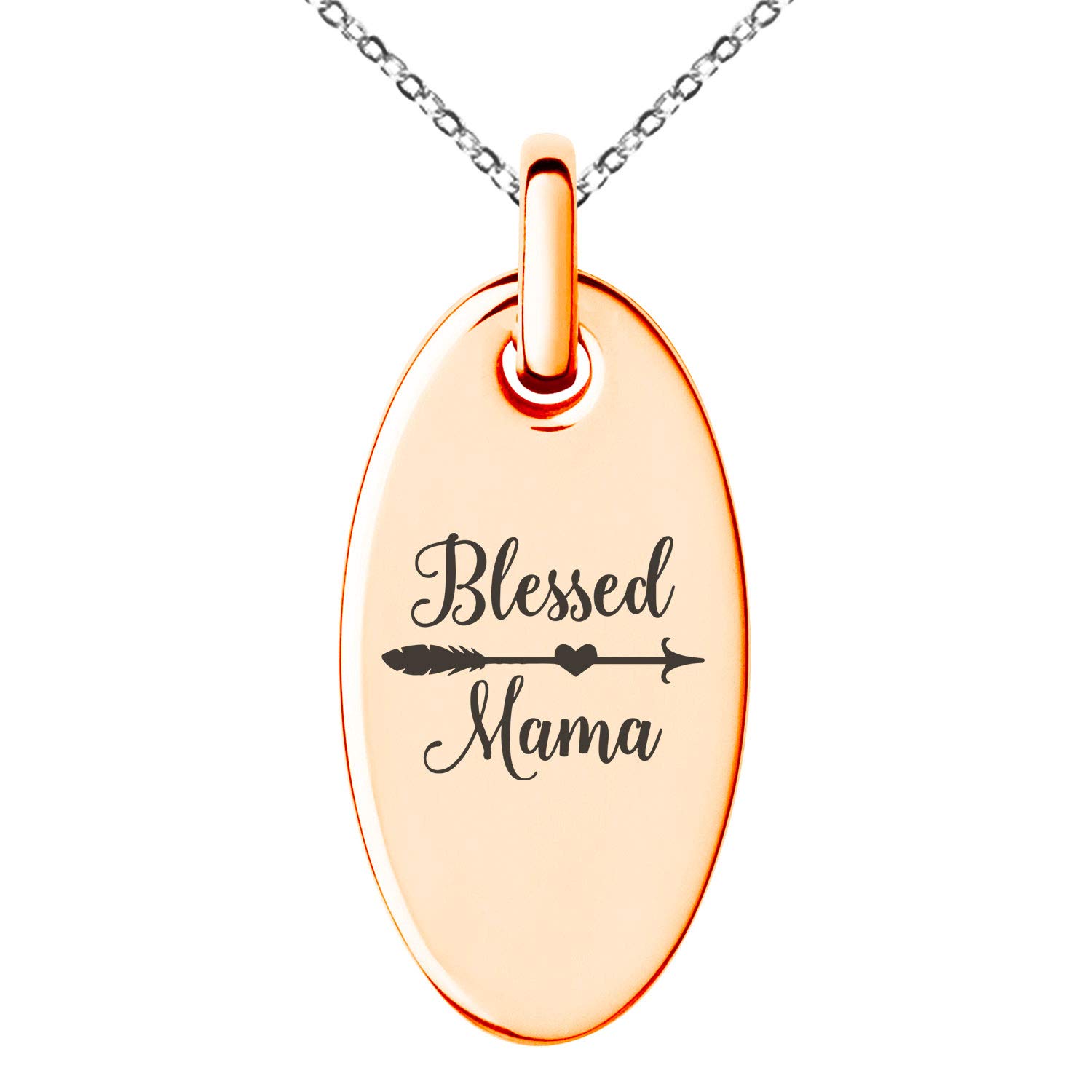 Blessed Mama Stainless Steel Small Oval Charm Pendant Necklace - Perfect Gift for Mother's Day, Birthday & Special Occasions