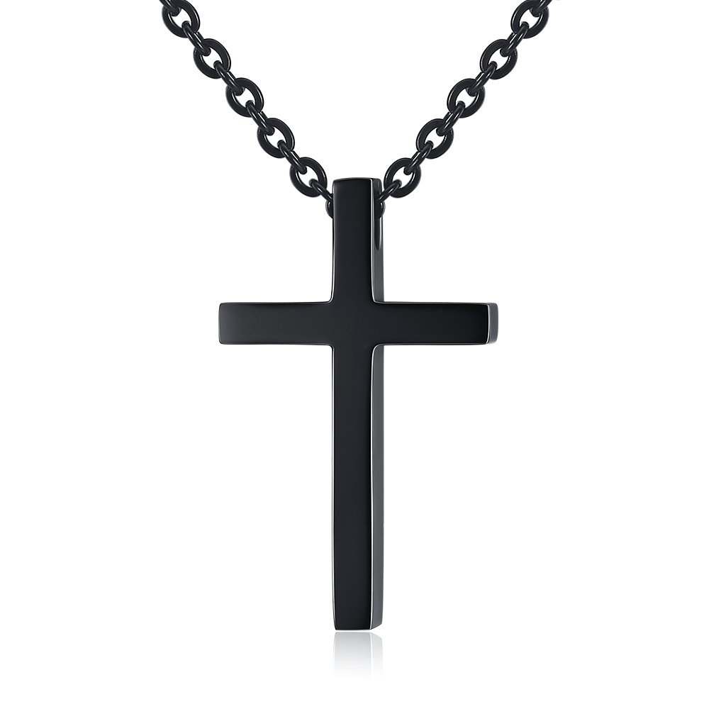 REVEMCN Stainless Steel Cross Pendant Necklace for Men & Women - 18-24 Inch Adjustable Chain - Religious Jewelry Gift for Baptism, Confirmation & Everyday Wear