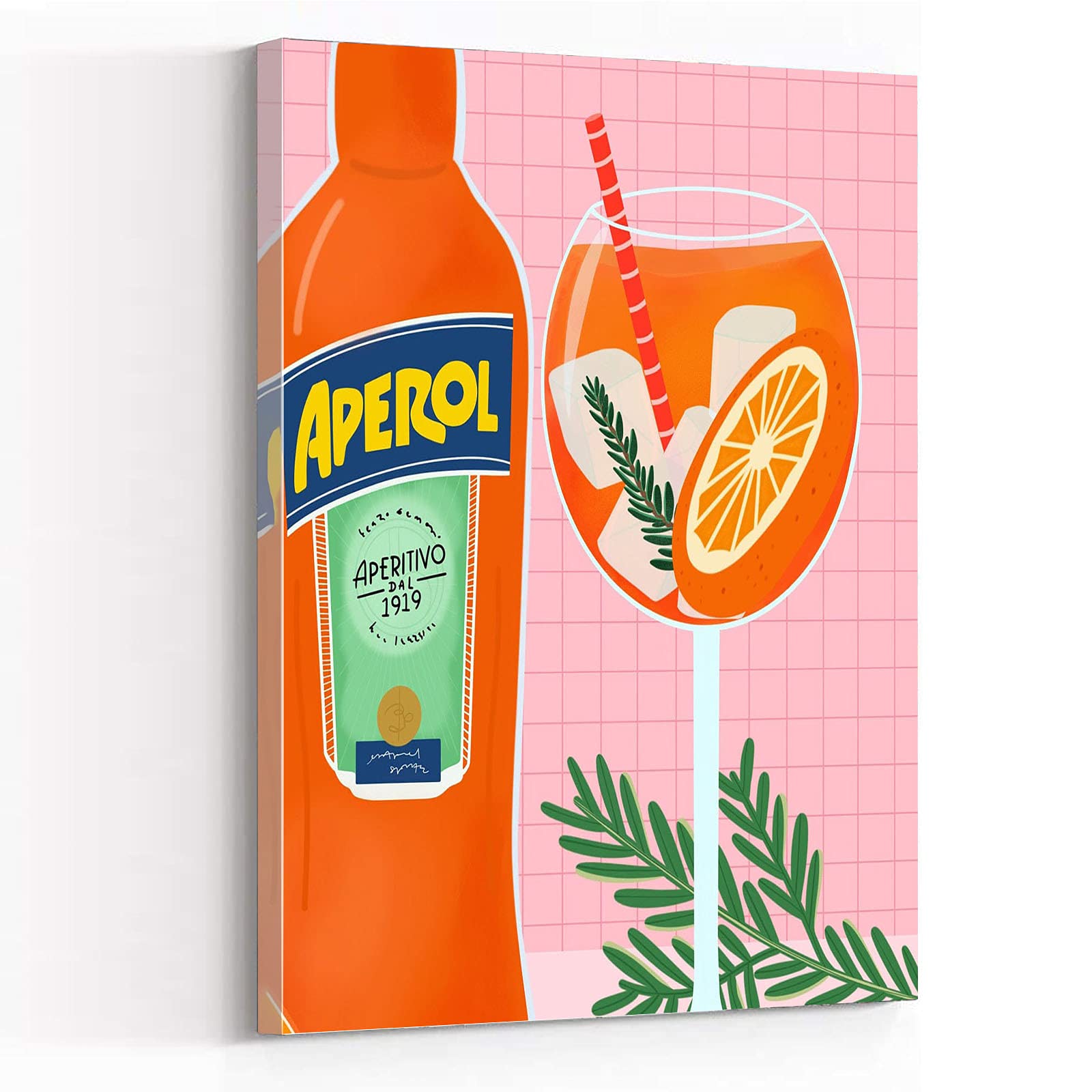 Bar Cart Accessories & Decor - Vintage Aperol Spritz Art Print, Cocktail Wall Art, Pink Drink Illustration - 8x12 Inch Framed Kitchen Decor for Home Bar, Dining Room & Party Entertaining