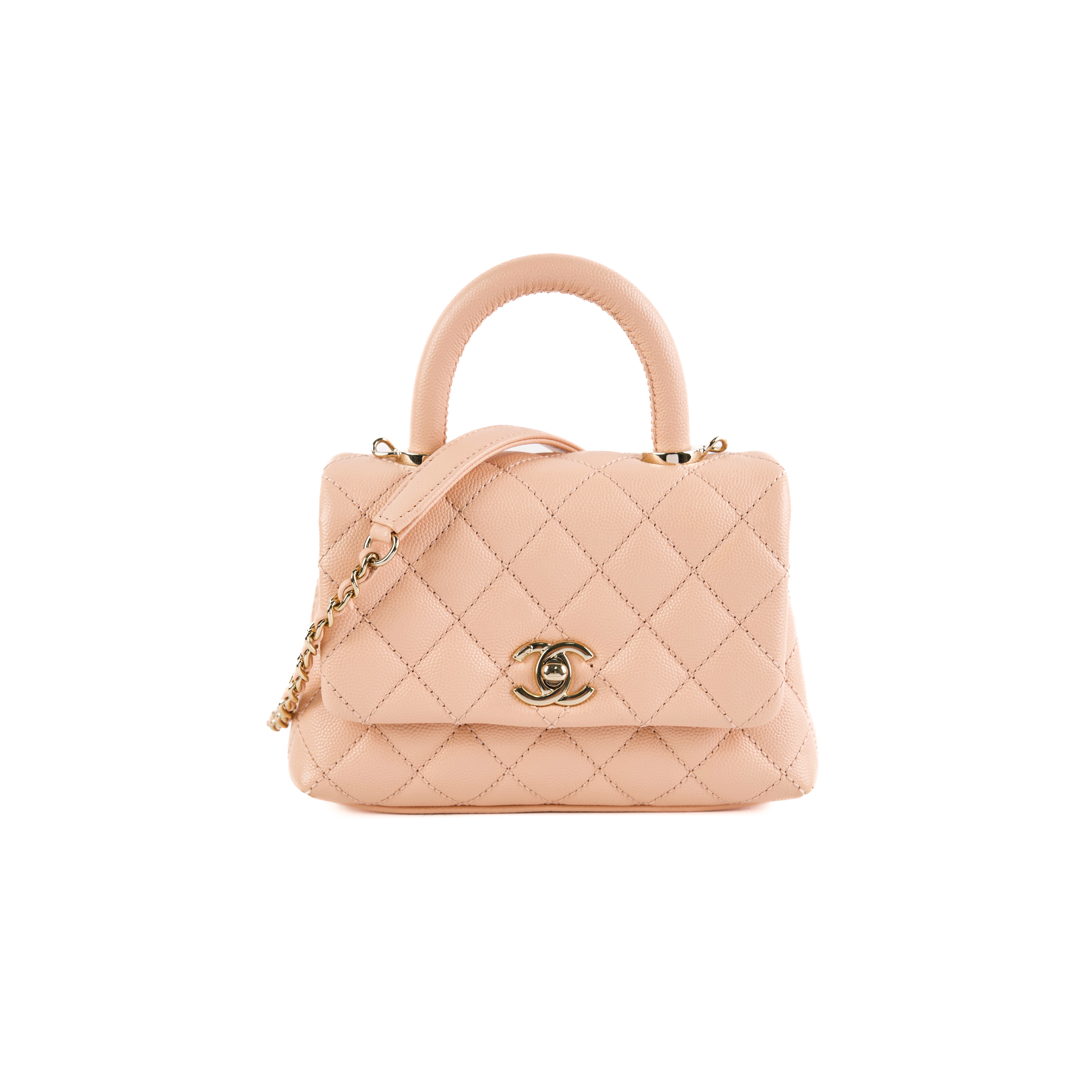 Chanel Mini Coco Handle Bag in Peach Caviar Leather with Top Handle - Perfect for Evening Events, Parties & Luxury Fashion Accessories