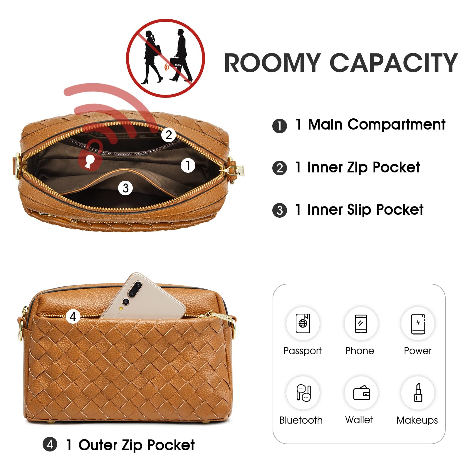 Kattee Woven Leather Shoulder Bag for Women - Crossbody Purse for Daily Use