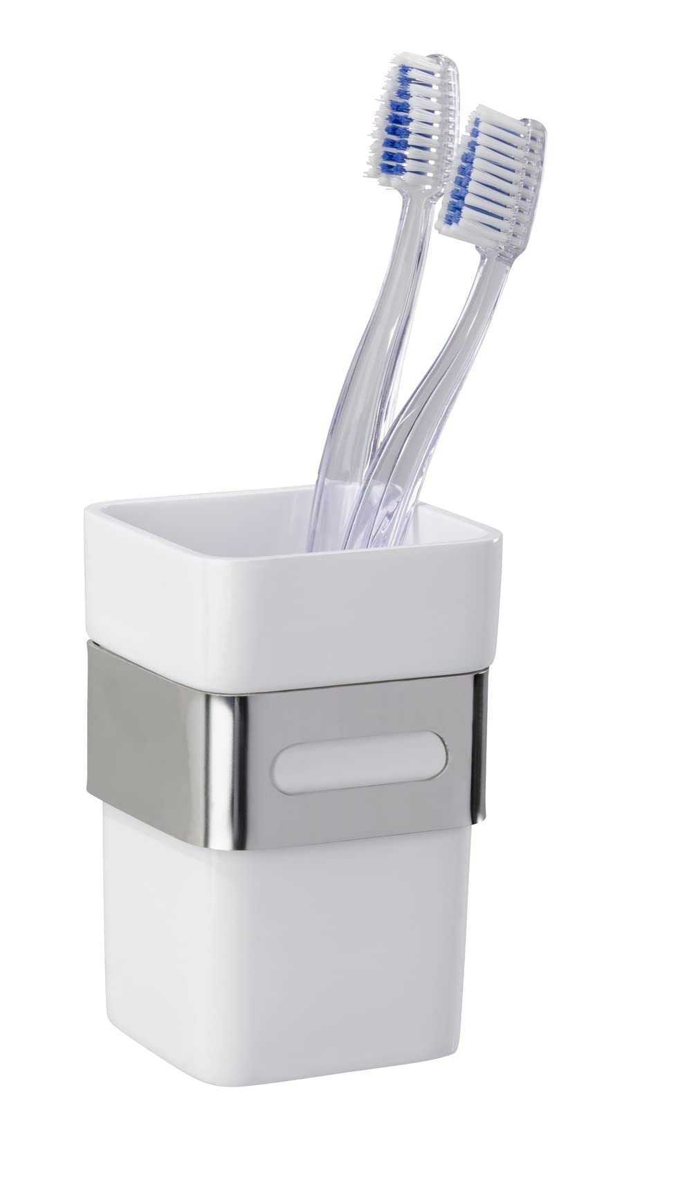 Premium Plus Toothbrush Holder with Tumbler - Stainless Steel Silver & White - Perfect for Bathroom Countertop, Sink Organizer, and Travel Dental Care