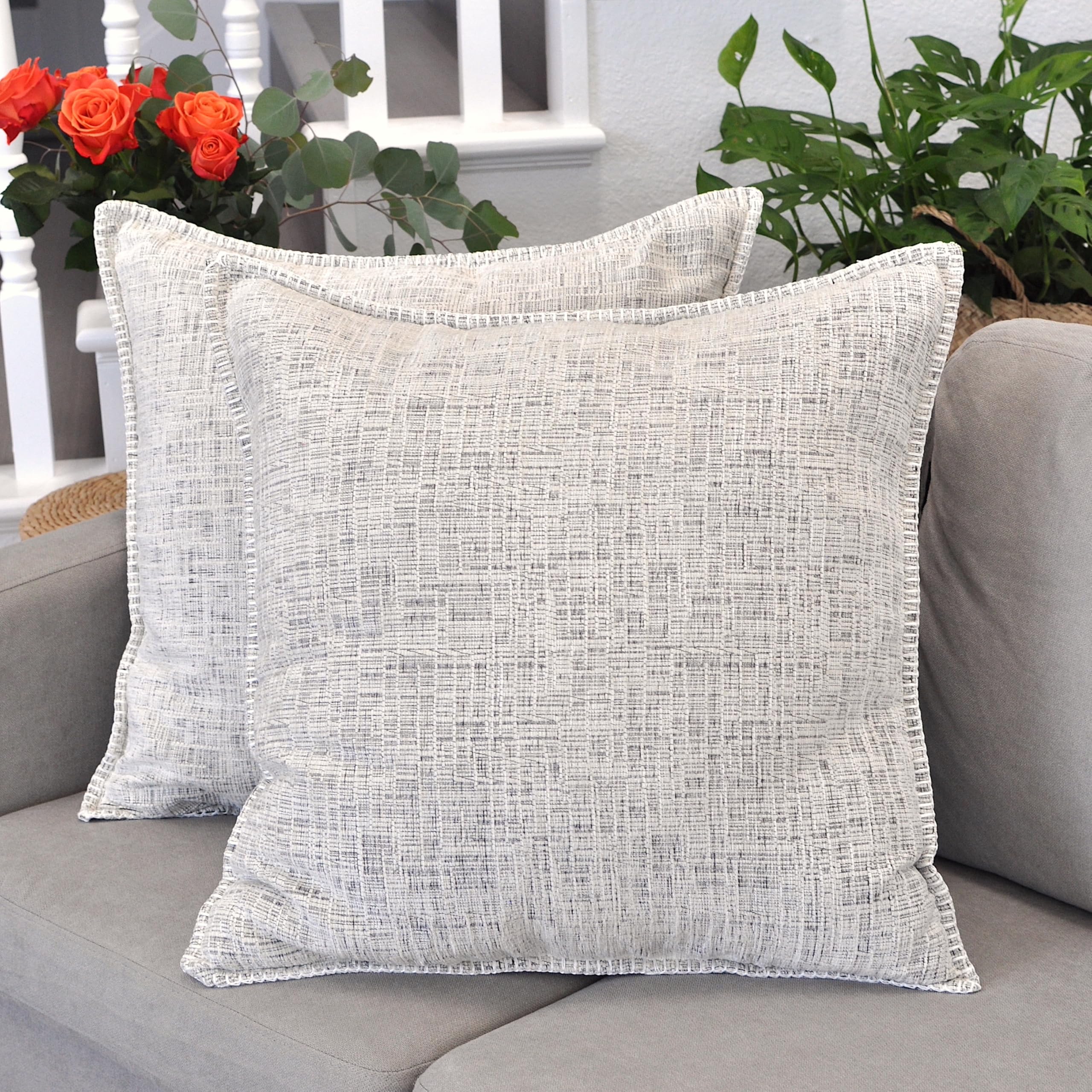 Premium 26x26 Inch Oversized Pillow Covers Set of 2 - Soft Cream White & Black Square Euro Shams for Couch, Sofa & Bed - Ultra Cozy Decorative Throw Pillow Cases for Living Room, Bedroom & Home Decor