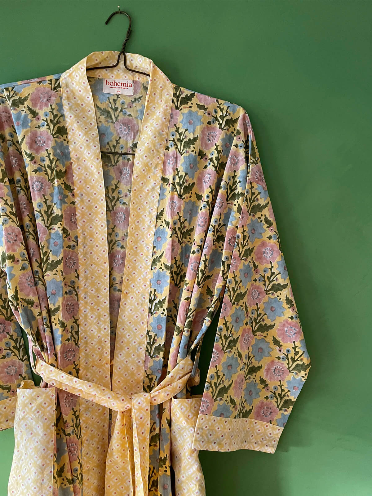 Handmade Block Print Cotton Robe in Buttermilk - Soft & Breathable Loungewear for Spa Days & Relaxation at Home