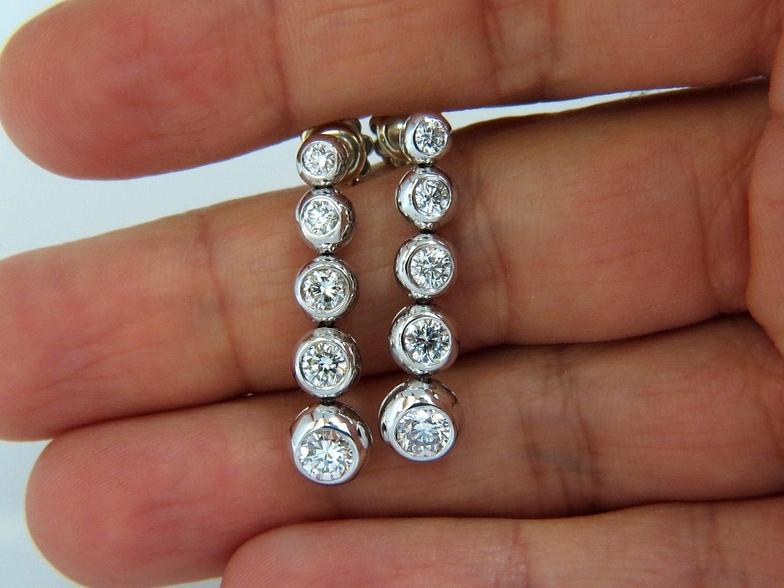 2.04ct Natural Round Diamond Bezel Flush 5-Tier Dangle Earrings for Women - Elegant Jazz Style Jewelry for Parties, Weddings & Special Occasions
