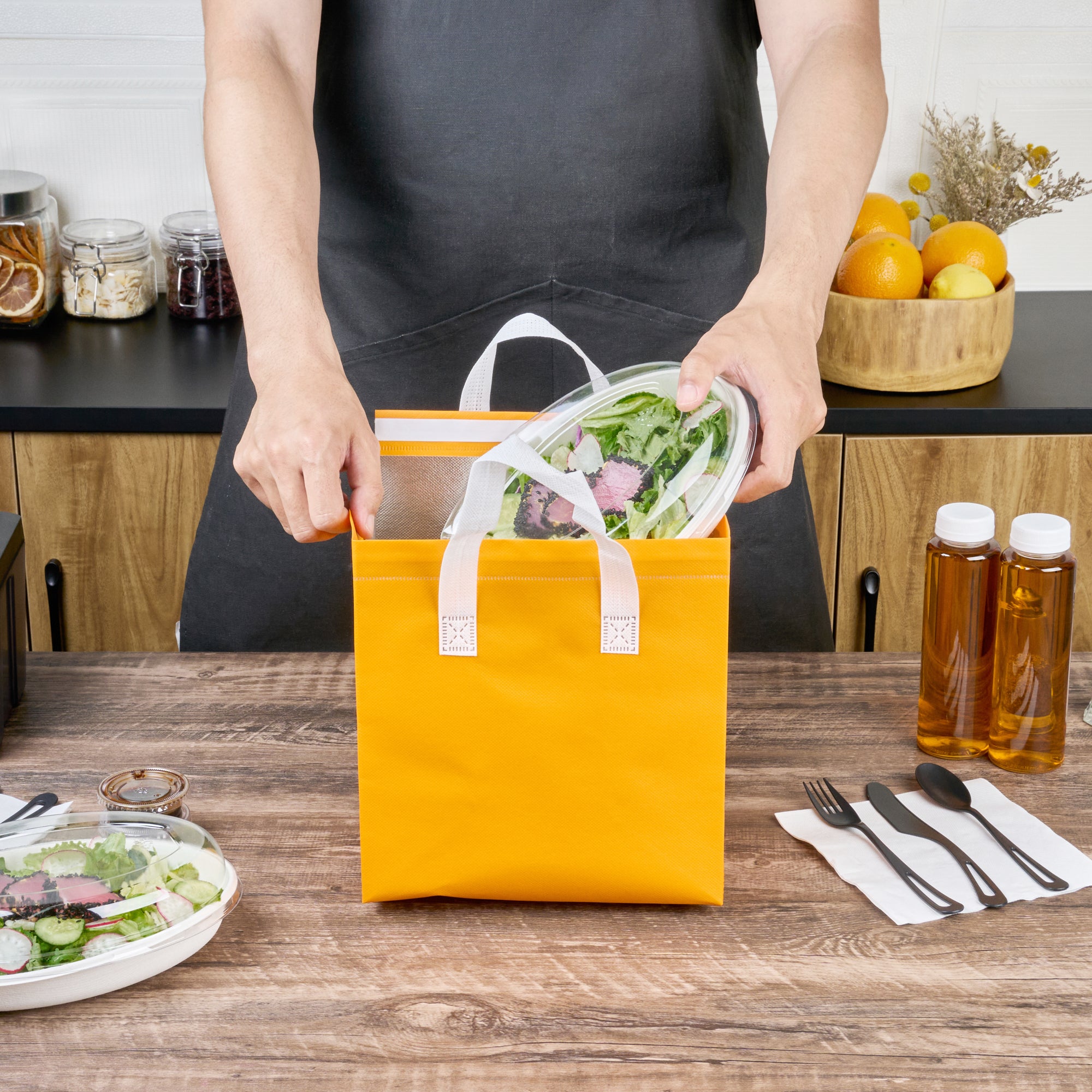 Orange Insulated Tamper-Evident Takeout Bags - 9.5x6x10.25 Inches (100 Count) - Perfect for Food Delivery, Catering & Restaurant To-Go Orders