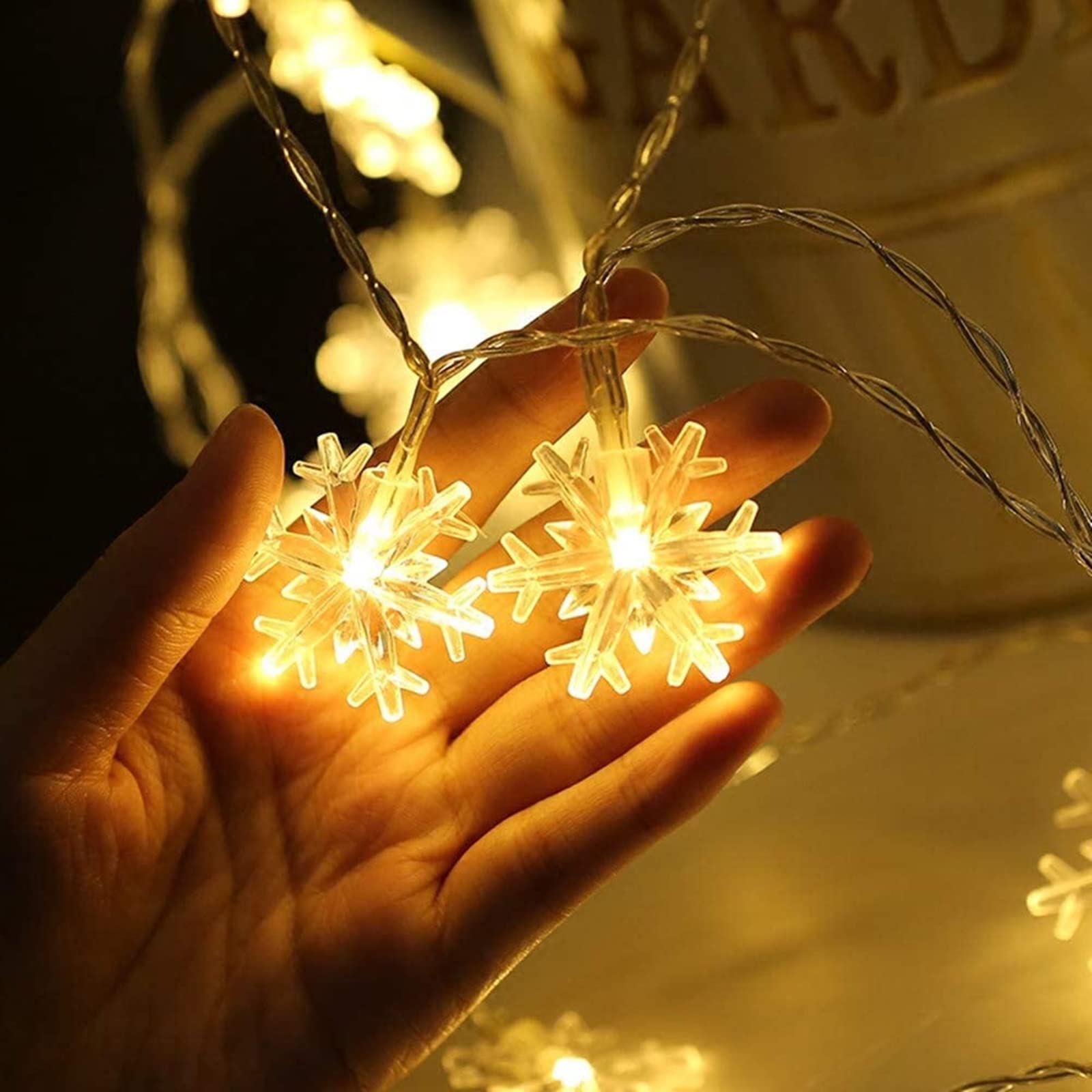 Christmas Snowflake String Lights - 19.6 ft 40 LED Battery Operated Waterproof Fairy Lights for Xmas Tree, Garden, Patio, Bedroom & Party Decorations | Indoor Outdoor Holiday Decor