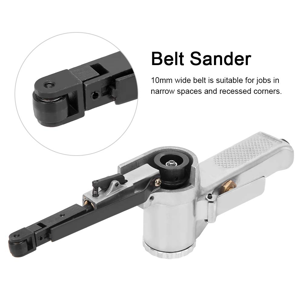 10mm Pneumatic Belt Sander - Air Powered Grinding & Polishing Machine for Wood, Metal, Glass & Furniture (3/8in Belt) | Perfect for DIY Projects, Woodworking & Metal Finishing