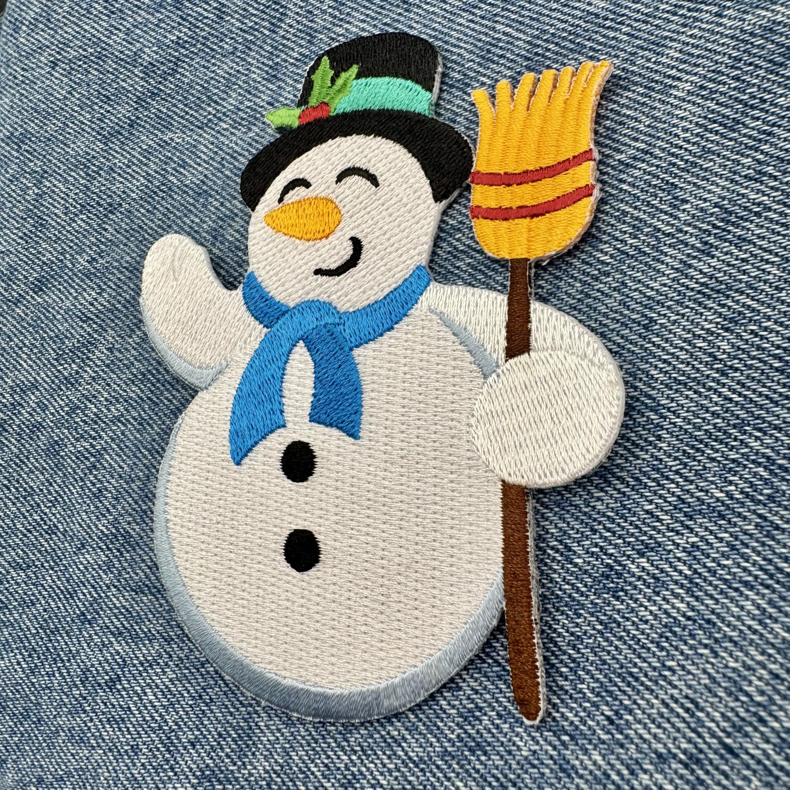 Snowman Iron-On Patch - Embroidered Christmas Applique for Winter Holiday Decor, DIY Crafts, and Festive Clothing Customization