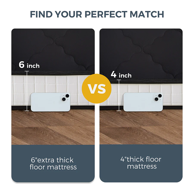 MAXYOYO Padded Japanese Floor Mattress - Black Foldable Roll Up Futon for Bedroom, Guest Room & Travel | Comfortable Floor Sleeping Mat for Adults & Kids
