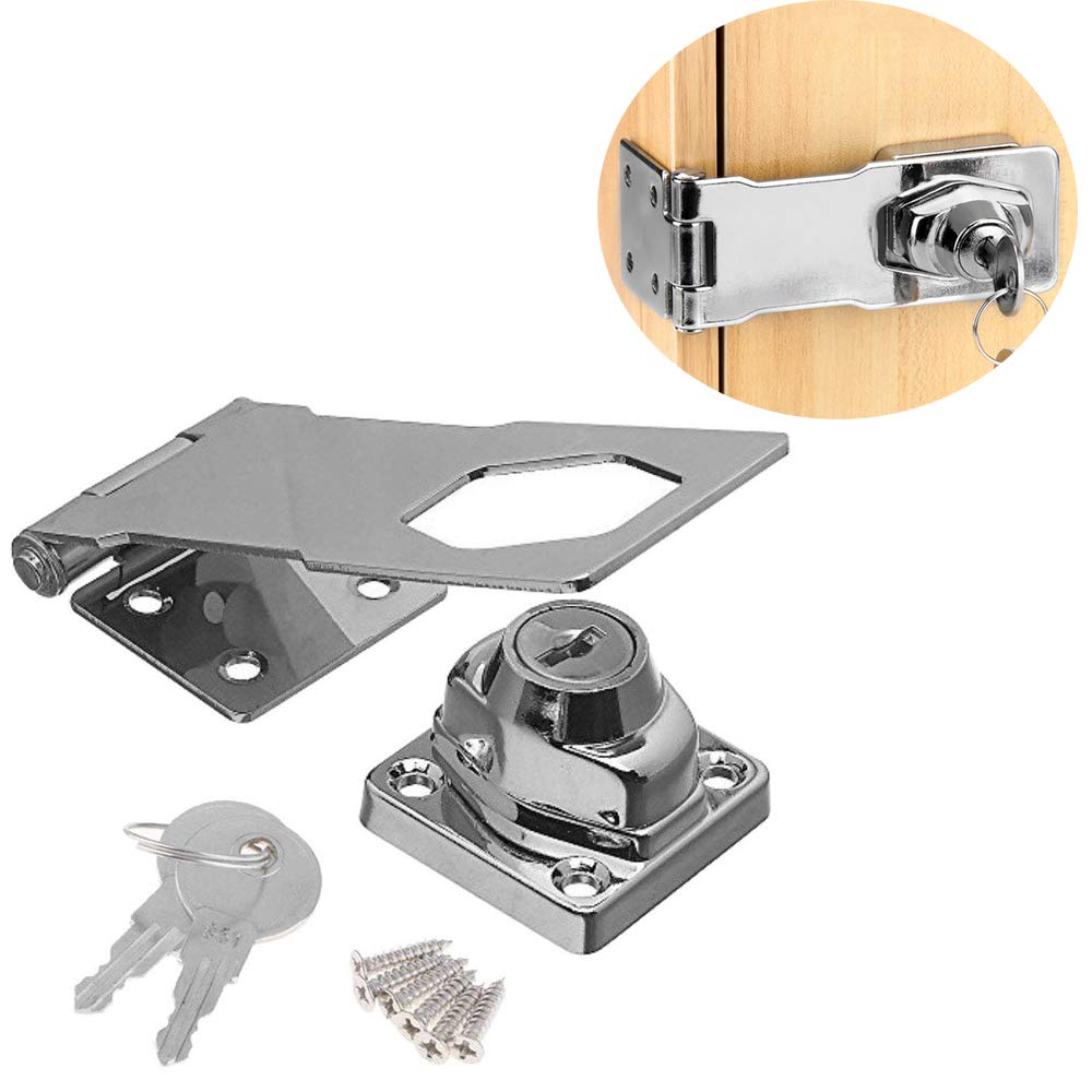 Stainless Steel Chrome Plated Keyed Hasp Lock with Twist Knob - Secure Cabinet Door Lock with Screws Included | Ideal for Storage Boxes, Tool Chests & Outdoor Sheds