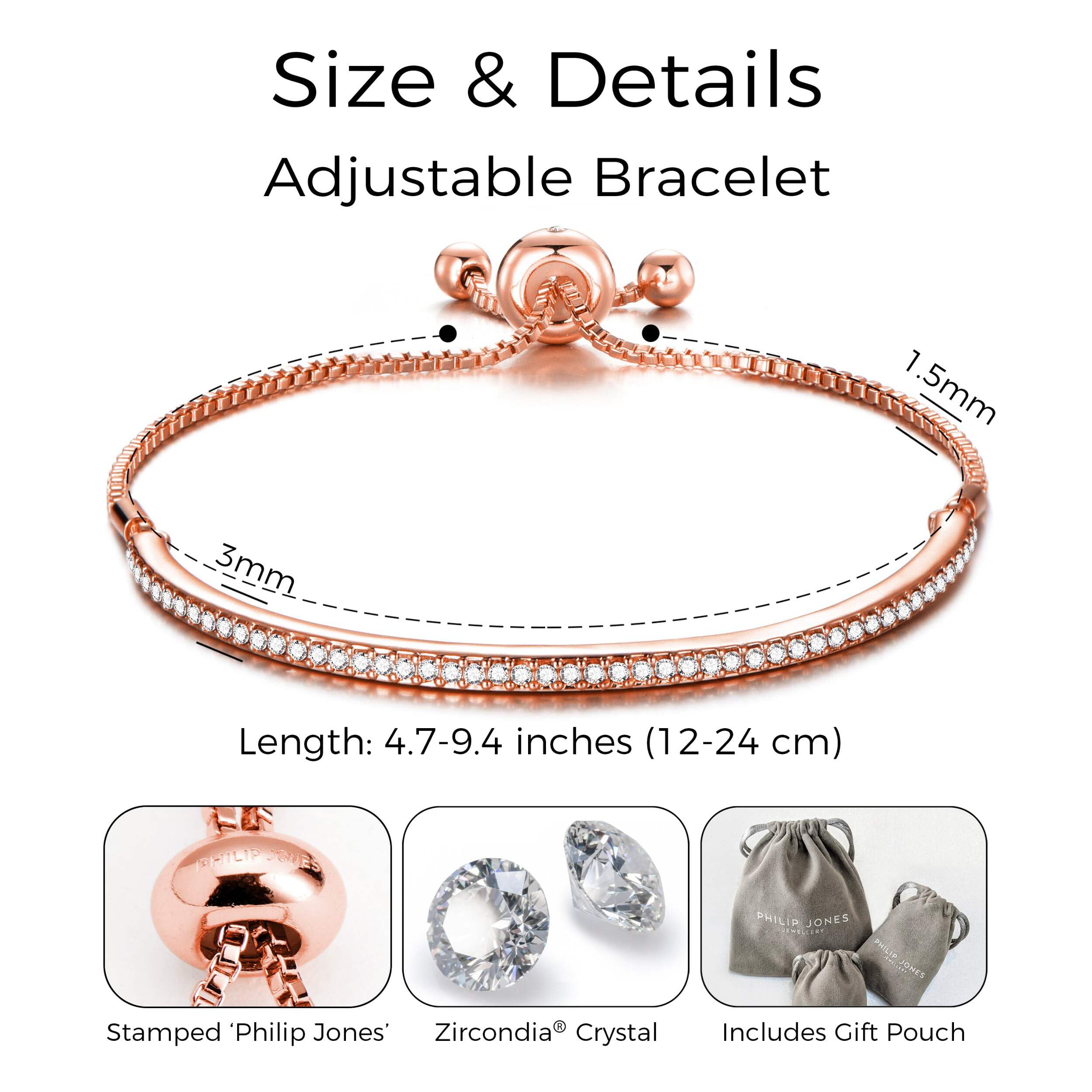 Philip Jones Rose Gold Plated Zircondia® Crystal Friendship Jewelry Set - Perfect Gift for Best Friends, Anniversaries & Special Occasions